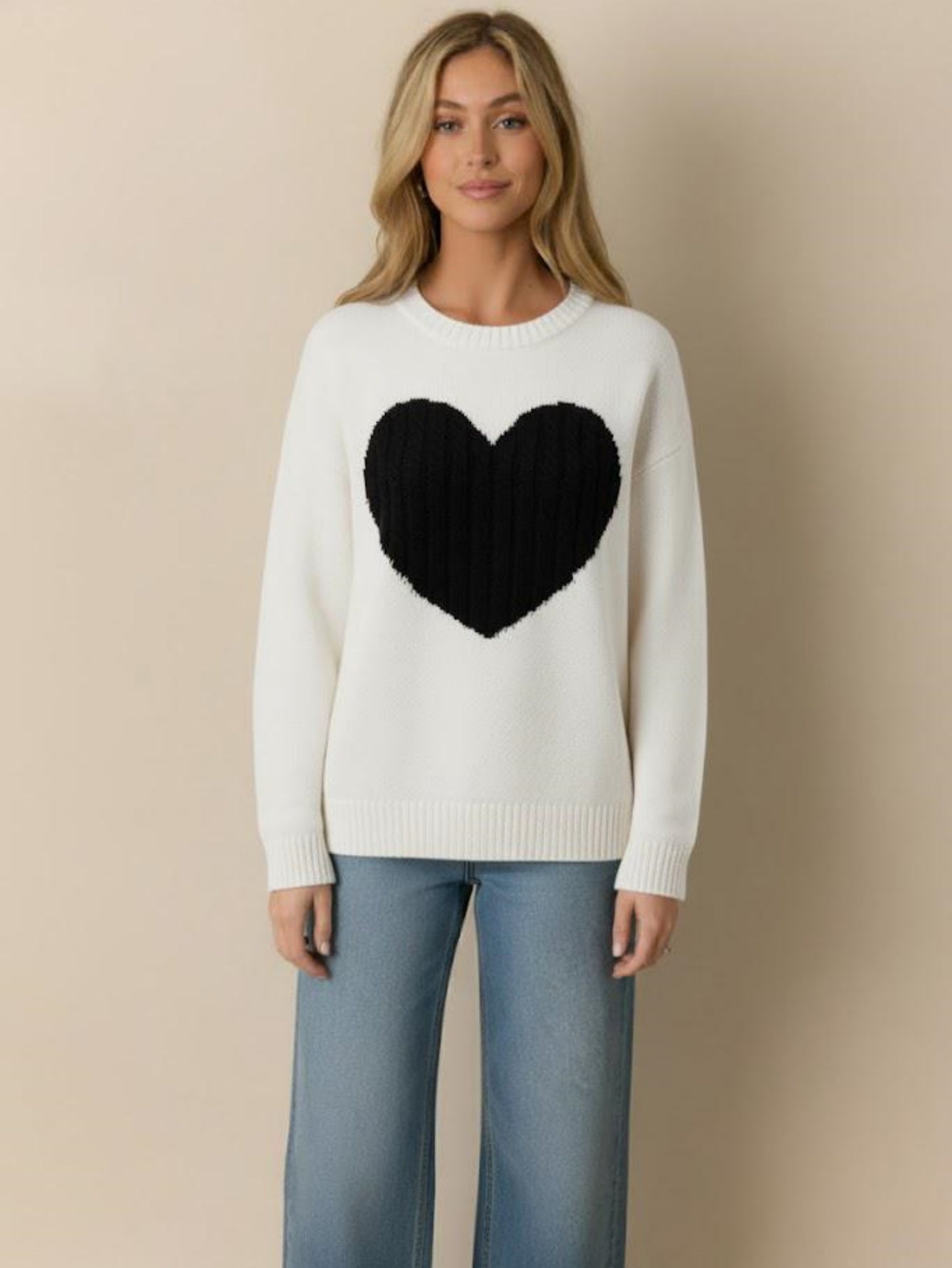 Heart Print Knit Pullover Sweater