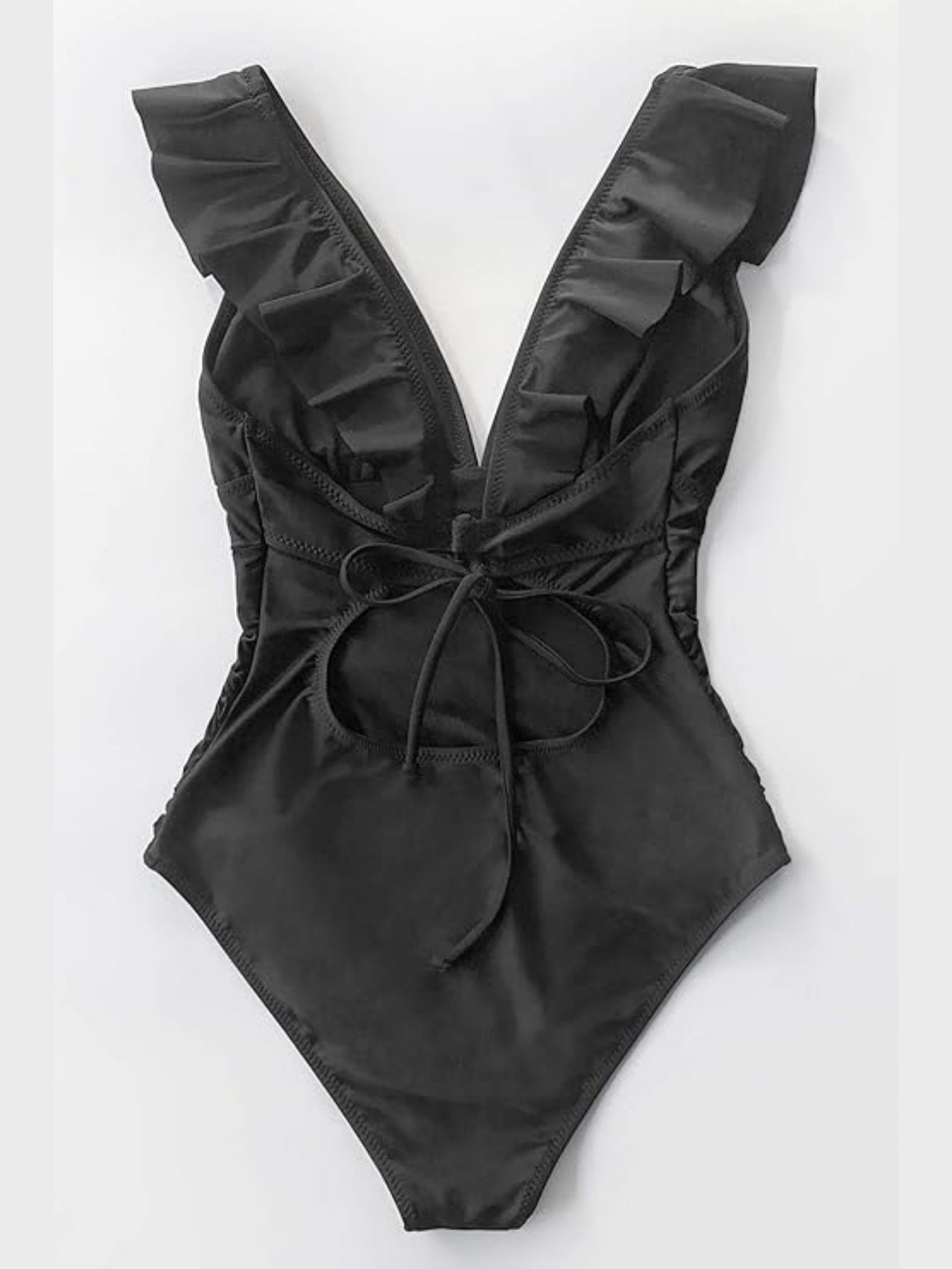 Ruffled V-Neck Lace-Up One-Piece