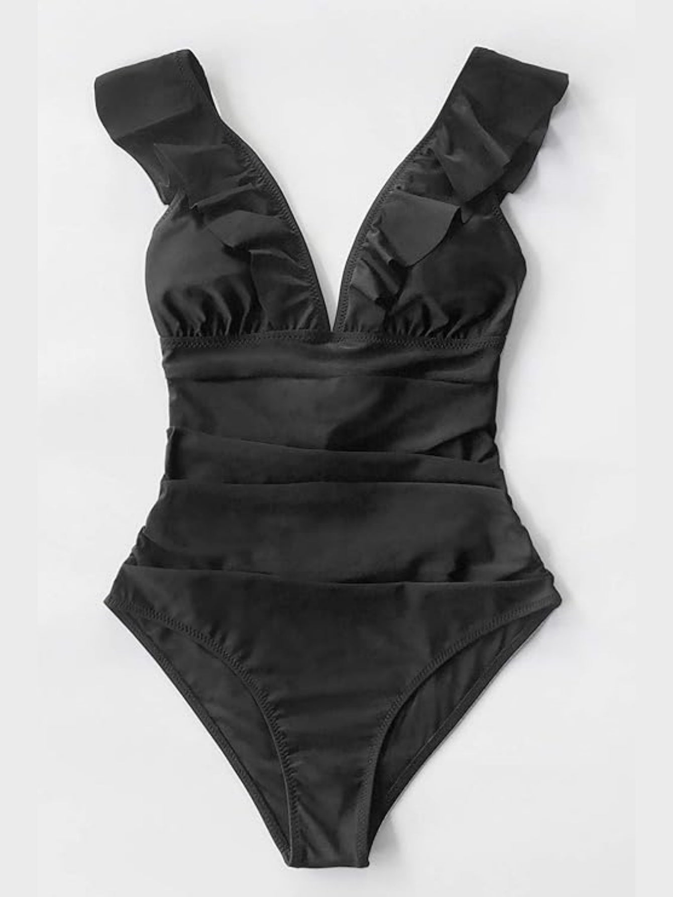 Ruffled V-Neck Lace-Up One-Piece