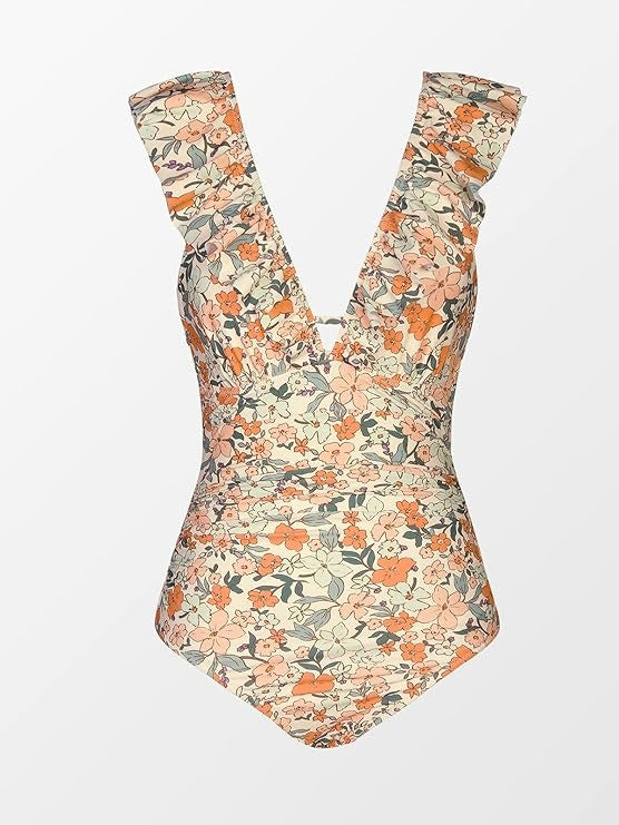 Ruffled V-Neck Lace-Up One-Piece