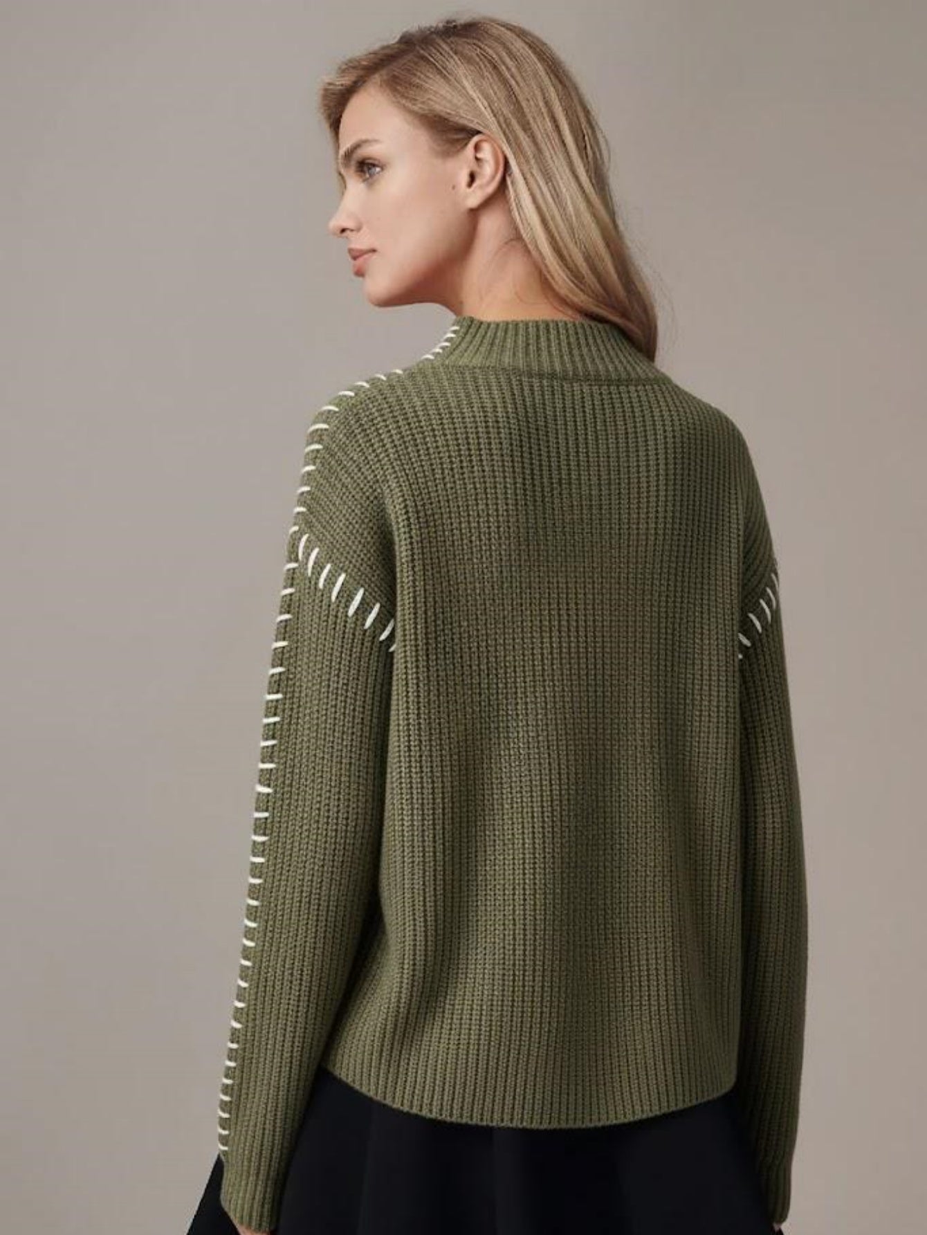 Mock Neck Pullover with Contrast Stitch