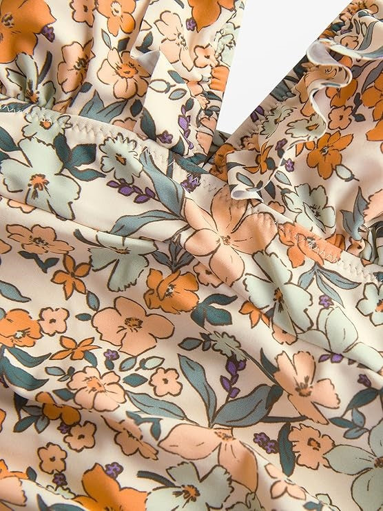 Ruffled V-Neck Lace-Up One-Piece