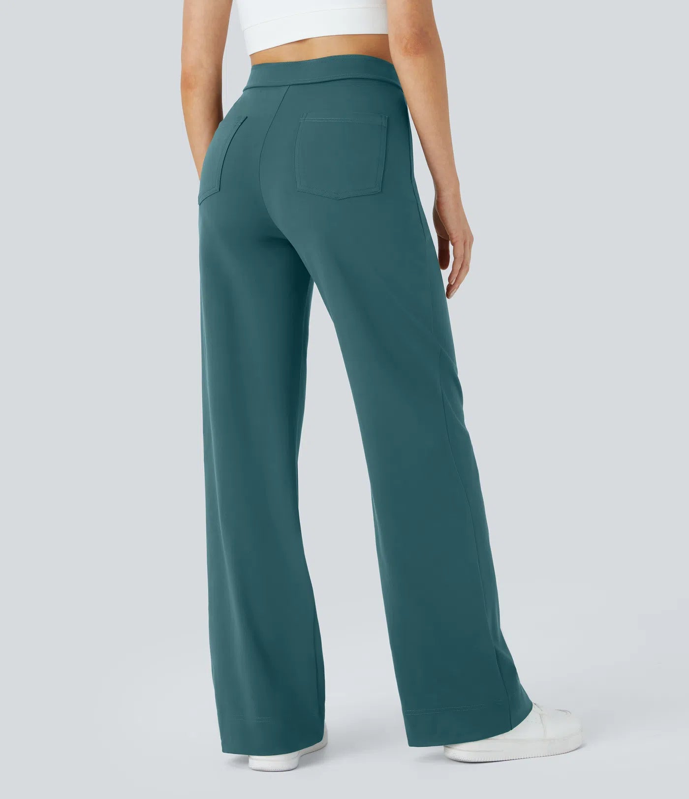 High Waisted Pockets Straight Leg Casual Pants