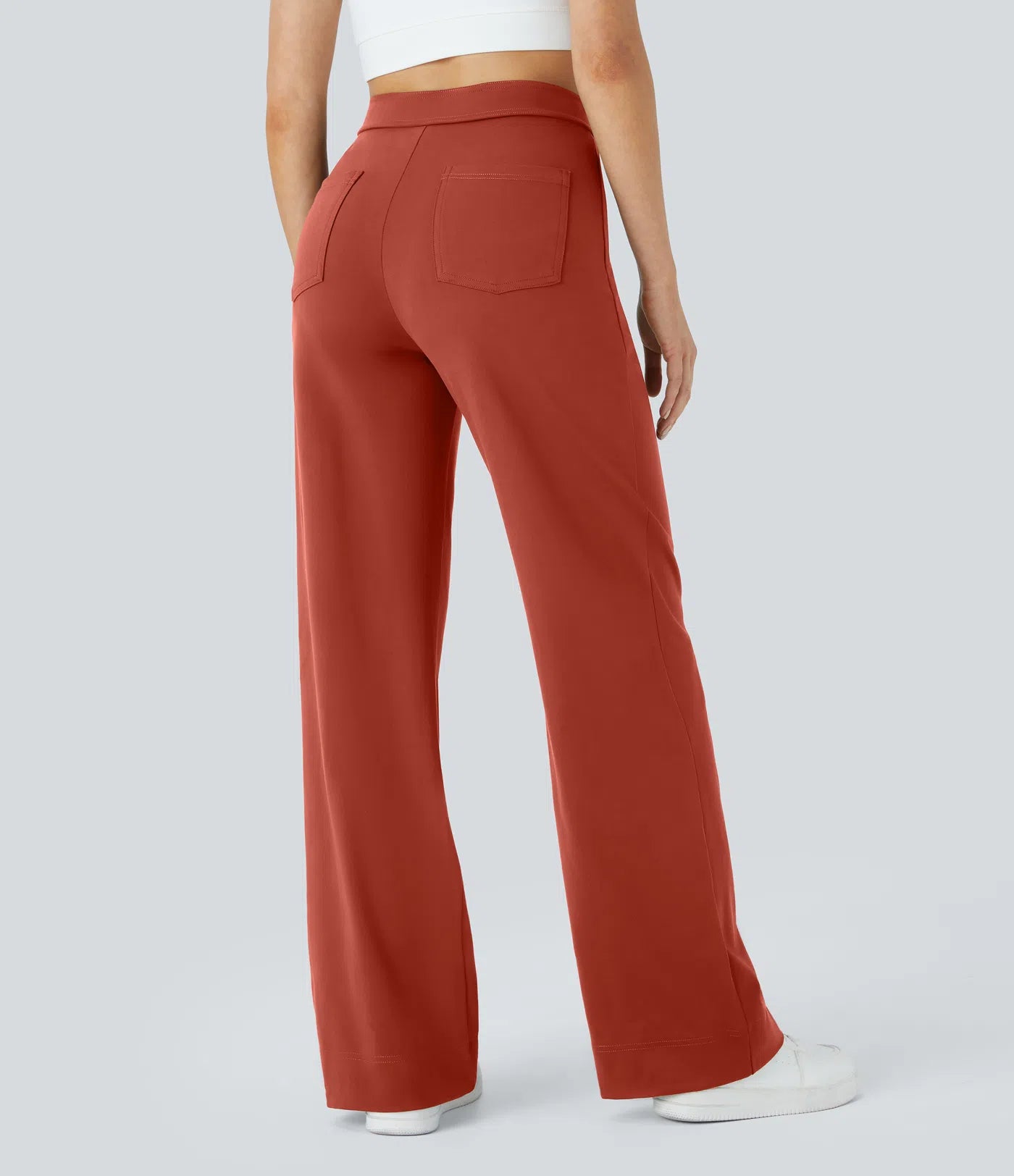 High Waisted Pockets Straight Leg Casual Pants