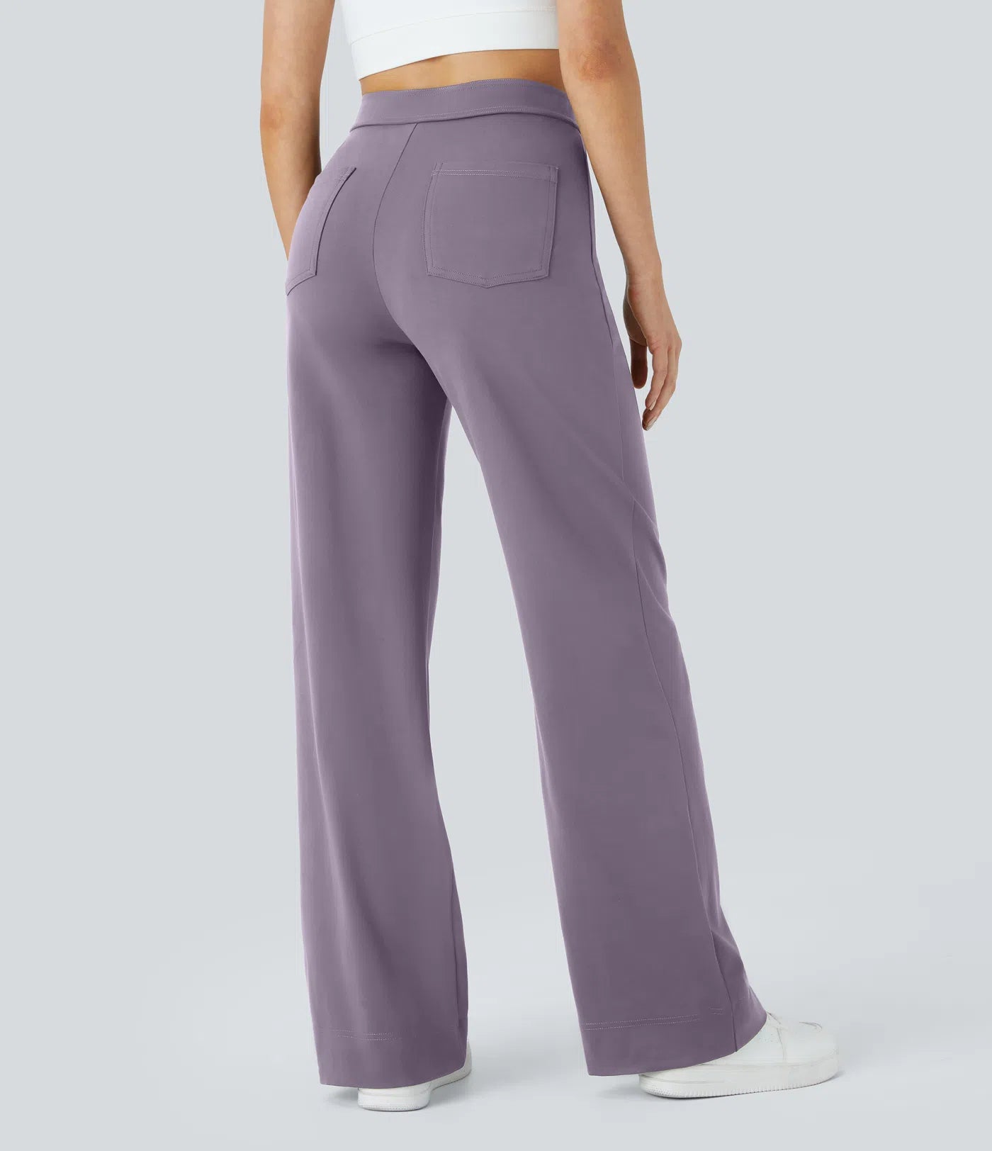 High Waisted Pockets Straight Leg Casual Pants