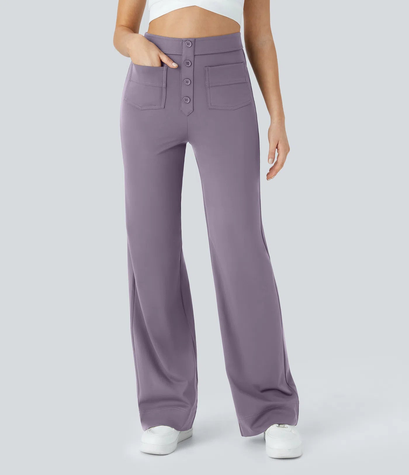 High Waisted Pockets Straight Leg Casual Pants