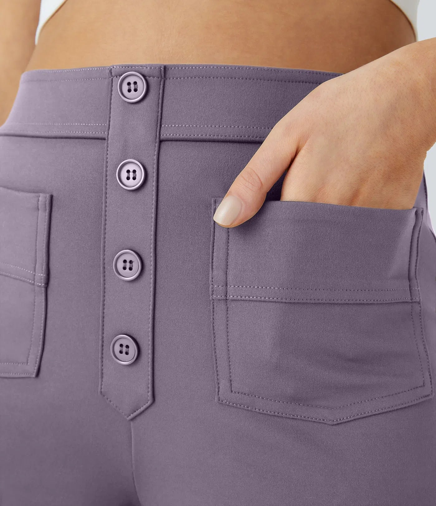 High Waisted Pockets Straight Leg Casual Pants