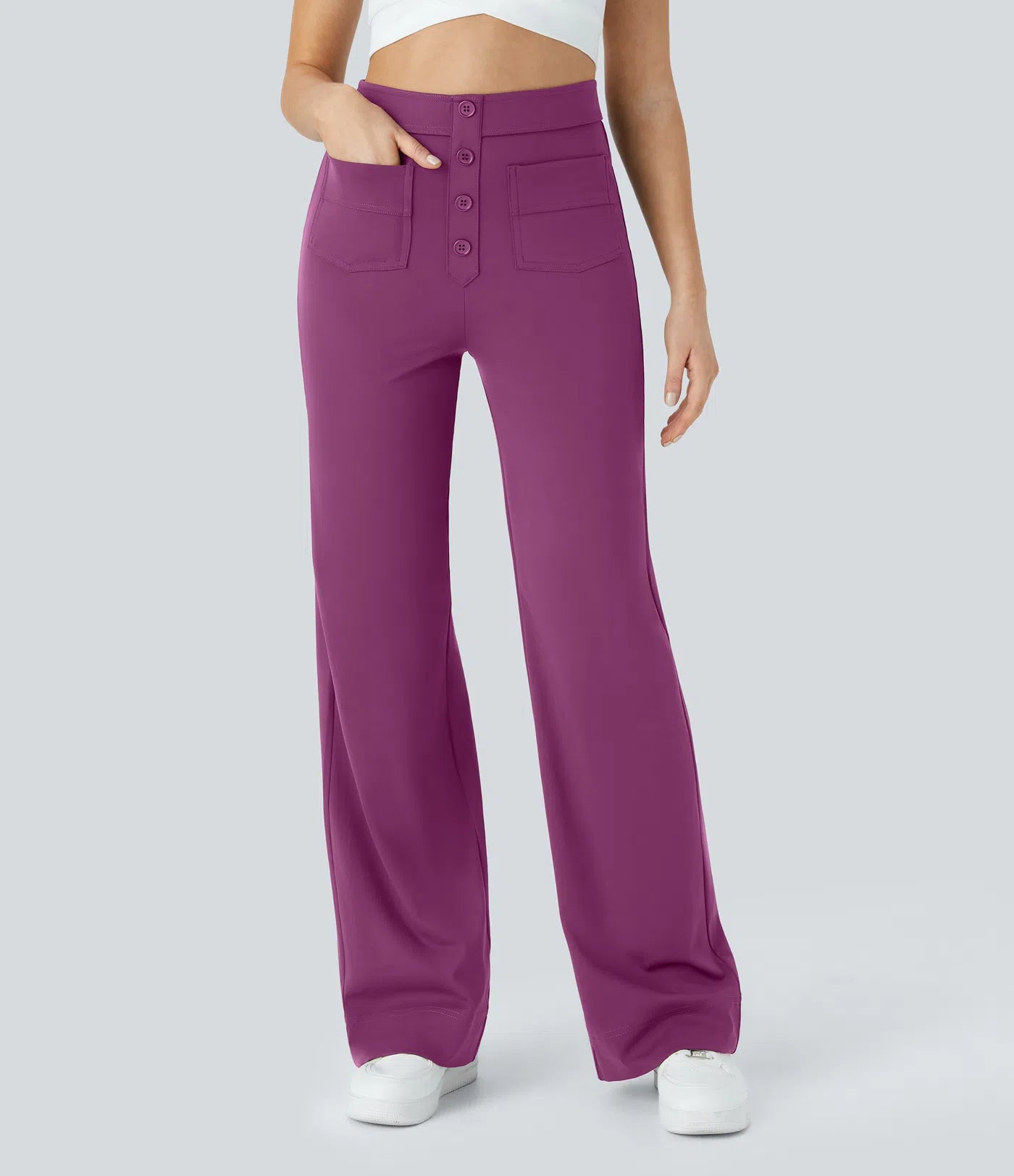 High Waisted Pockets Straight Leg Casual Pants