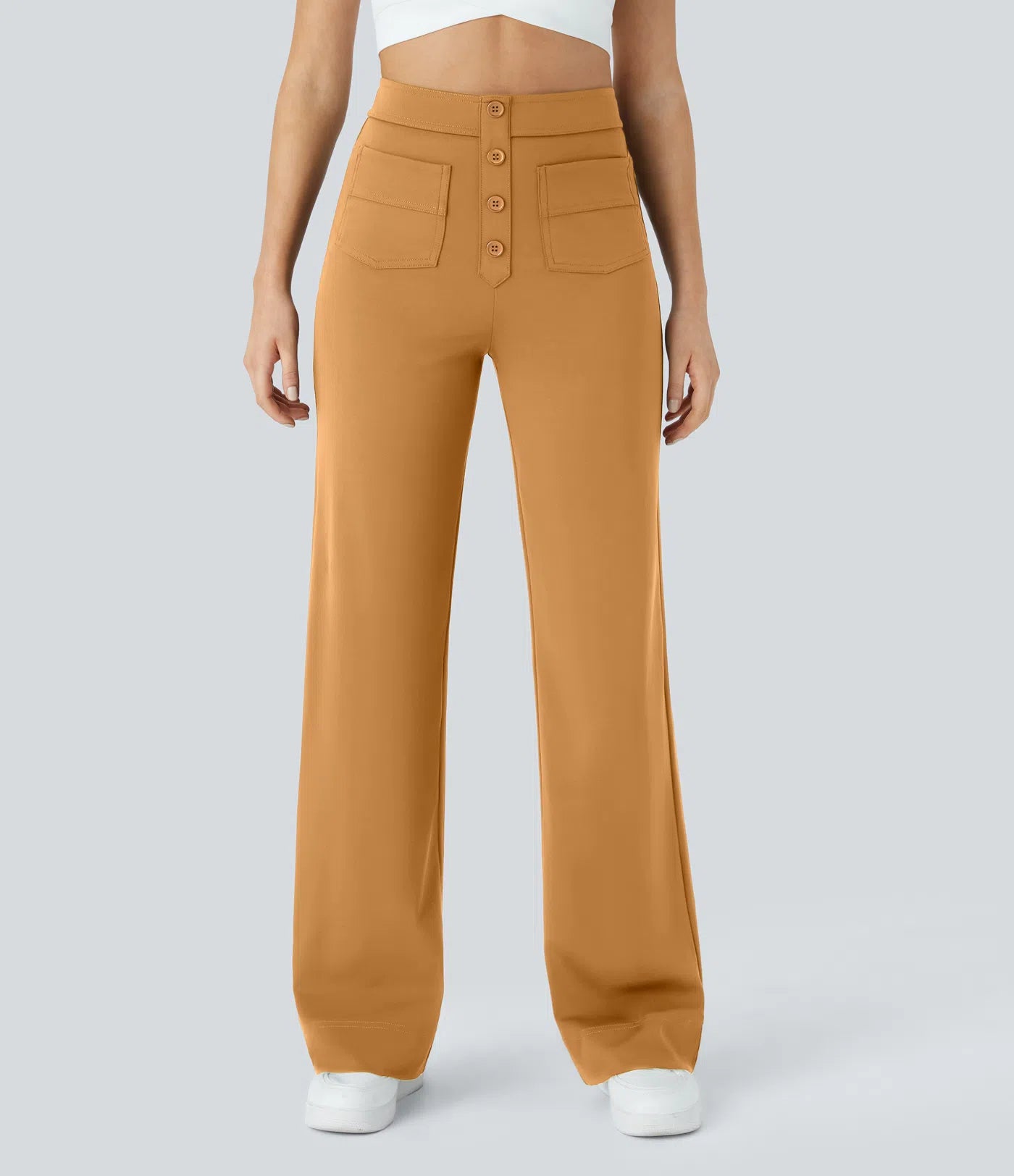 High Waisted Pockets Straight Leg Casual Pants
