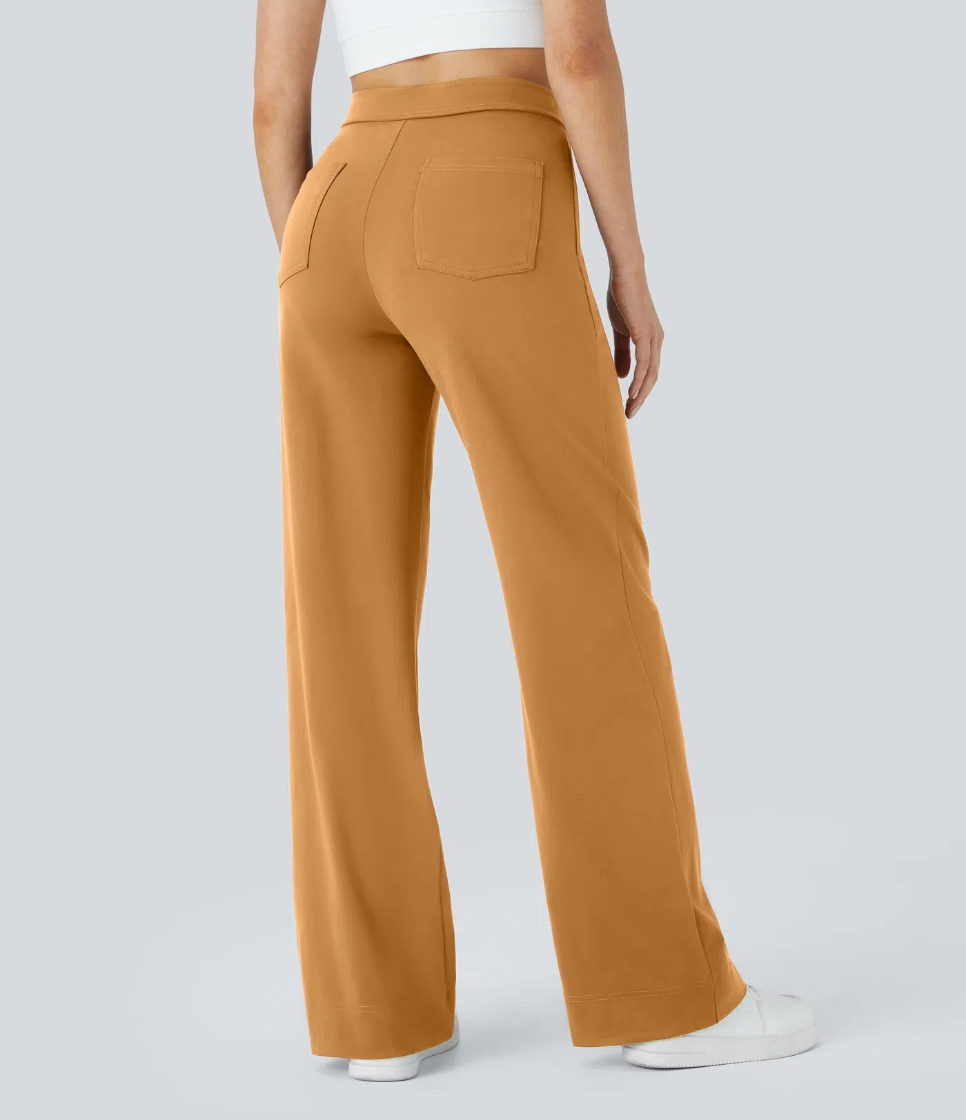 High Waisted Pockets Straight Leg Casual Pants