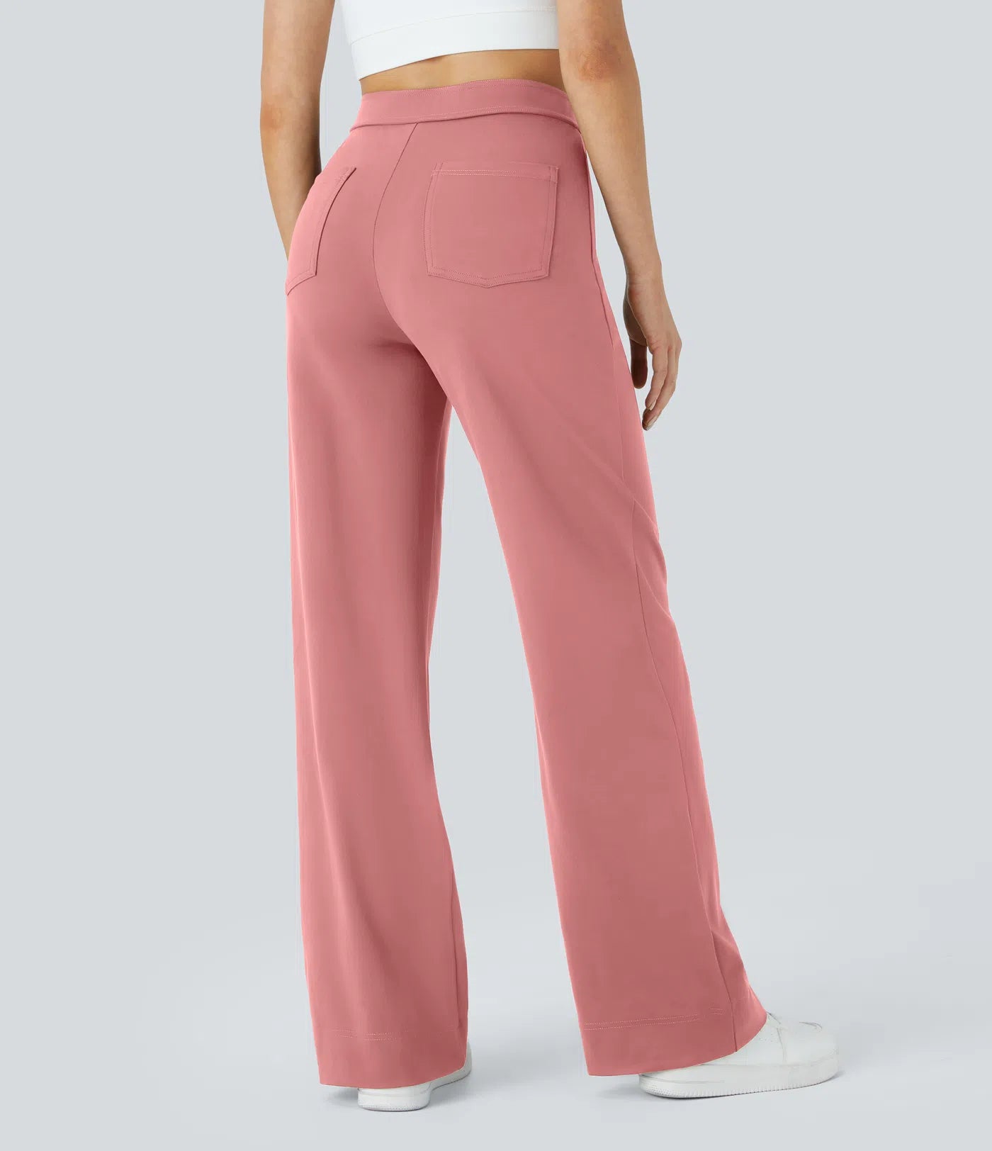 High Waisted Pockets Straight Leg Casual Pants