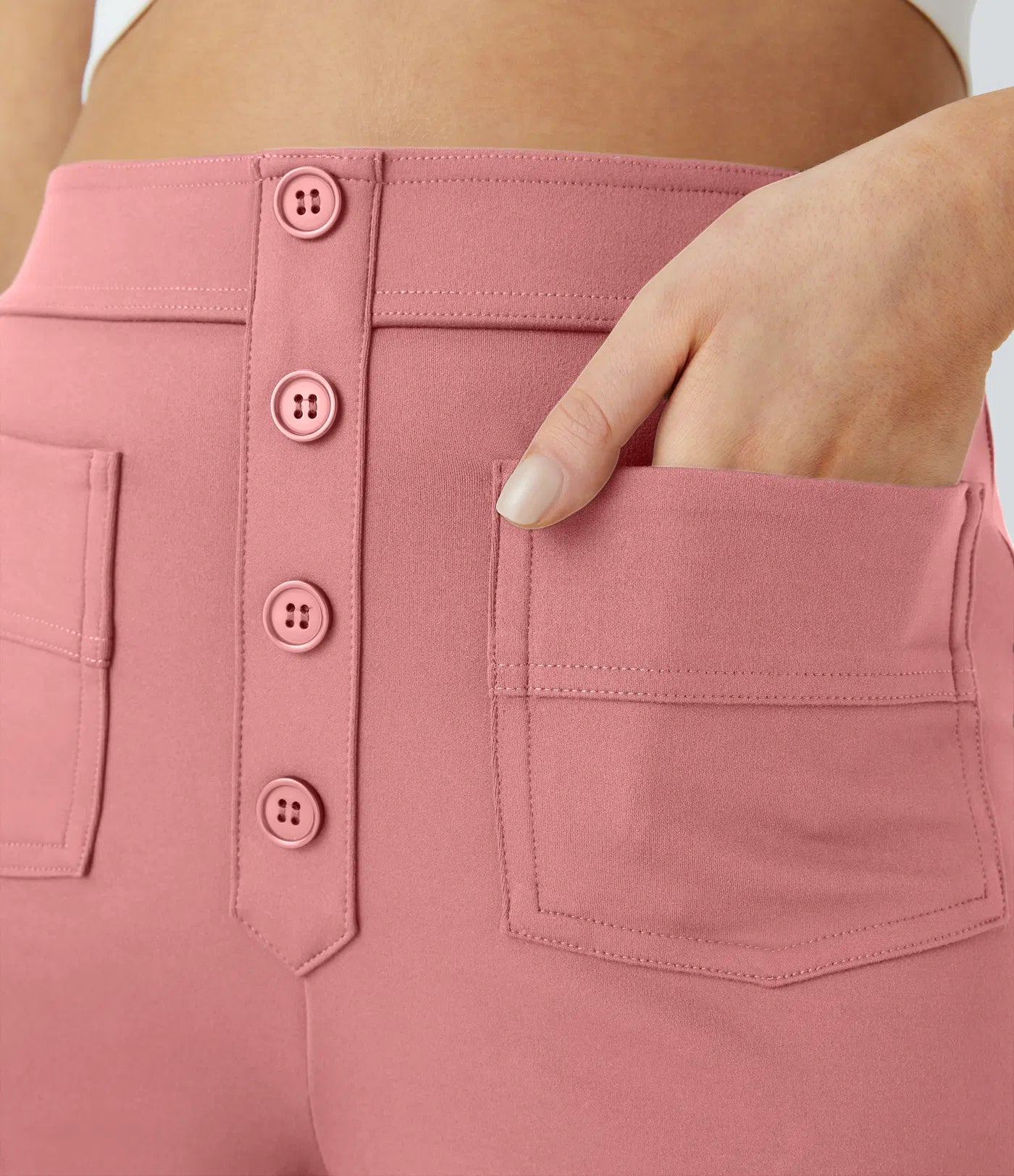 High Waisted Pockets Straight Leg Casual Pants