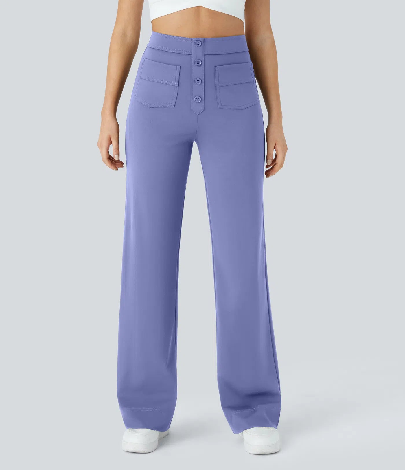 High Waisted Pockets Straight Leg Casual Pants