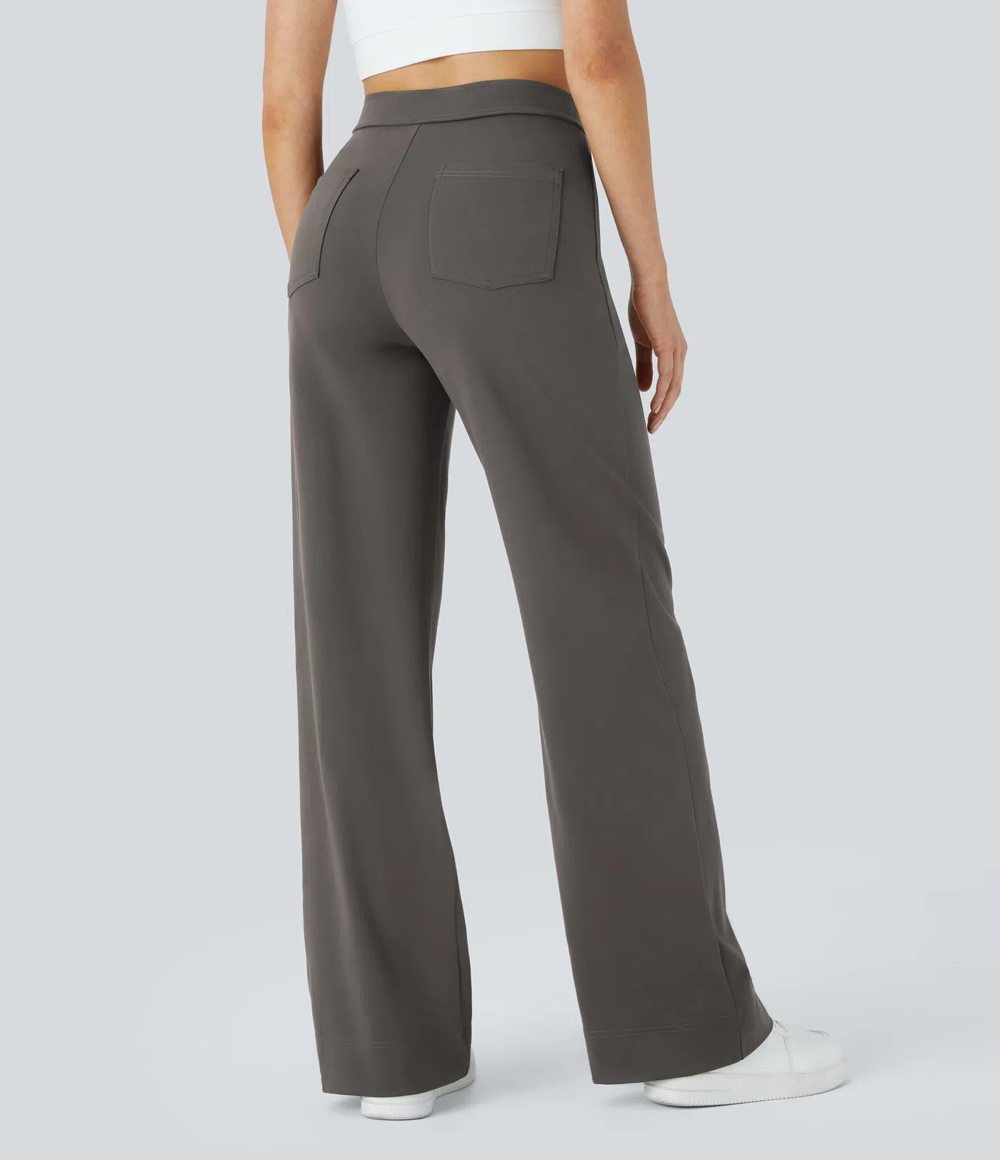 High Waisted Pockets Straight Leg Casual Pants