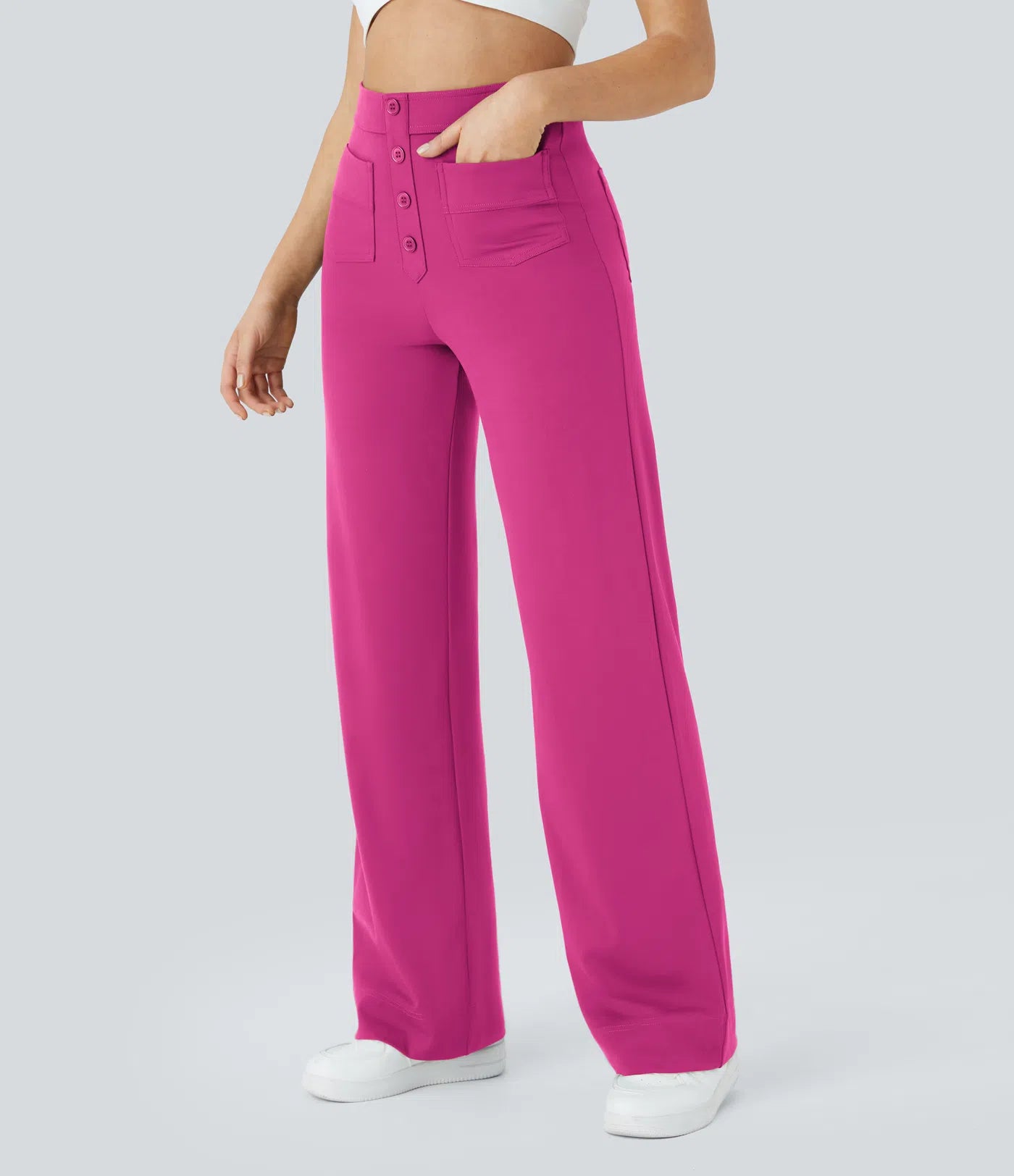 High Waisted Pockets Straight Leg Casual Pants