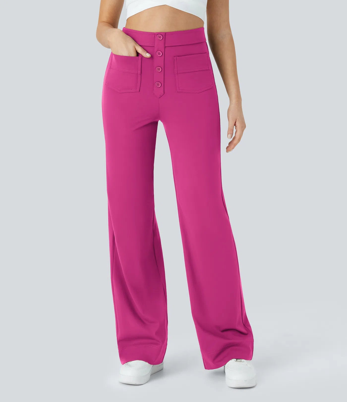 High Waisted Pockets Straight Leg Casual Pants