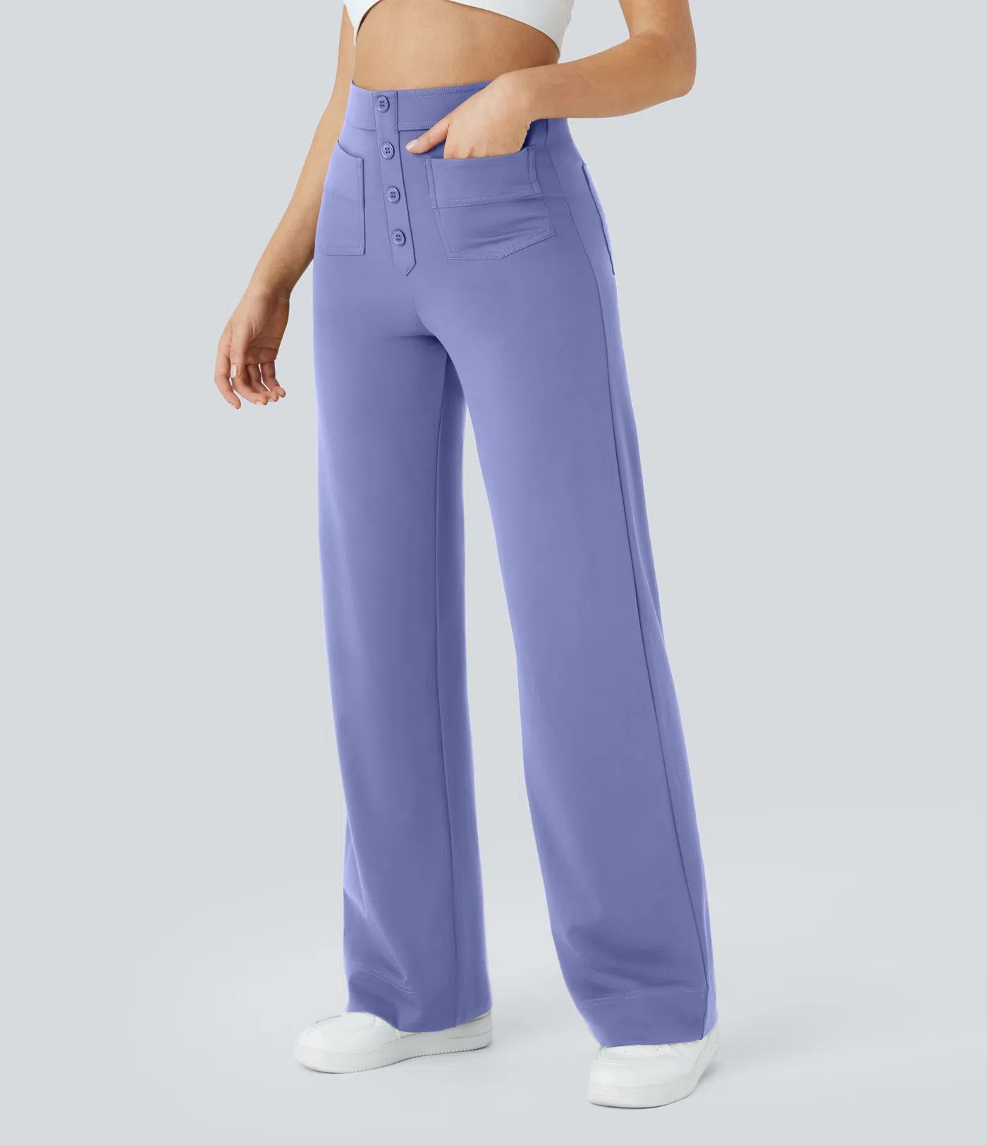 High Waisted Pockets Straight Leg Casual Pants