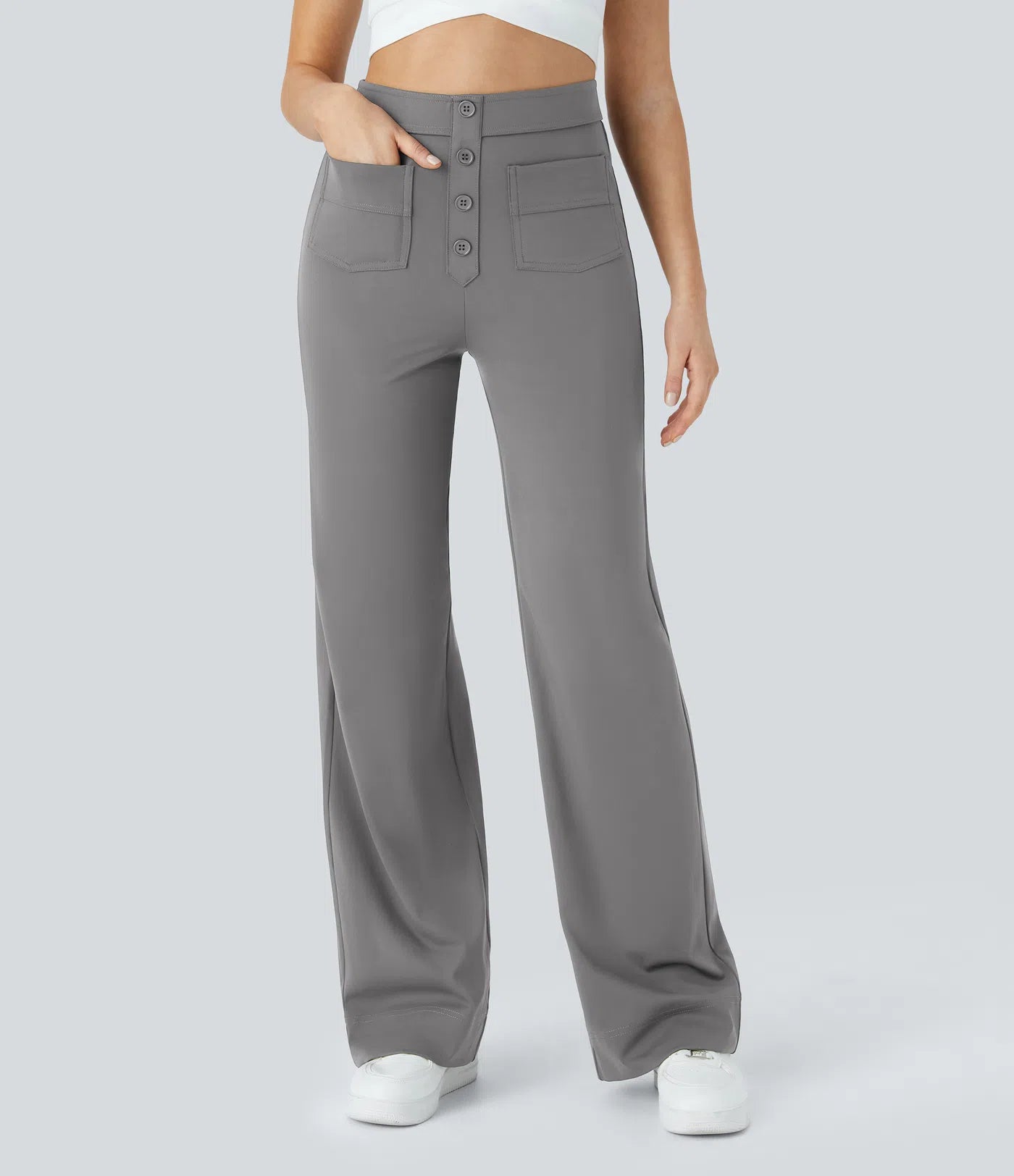 High Waisted Pockets Straight Leg Casual Pants
