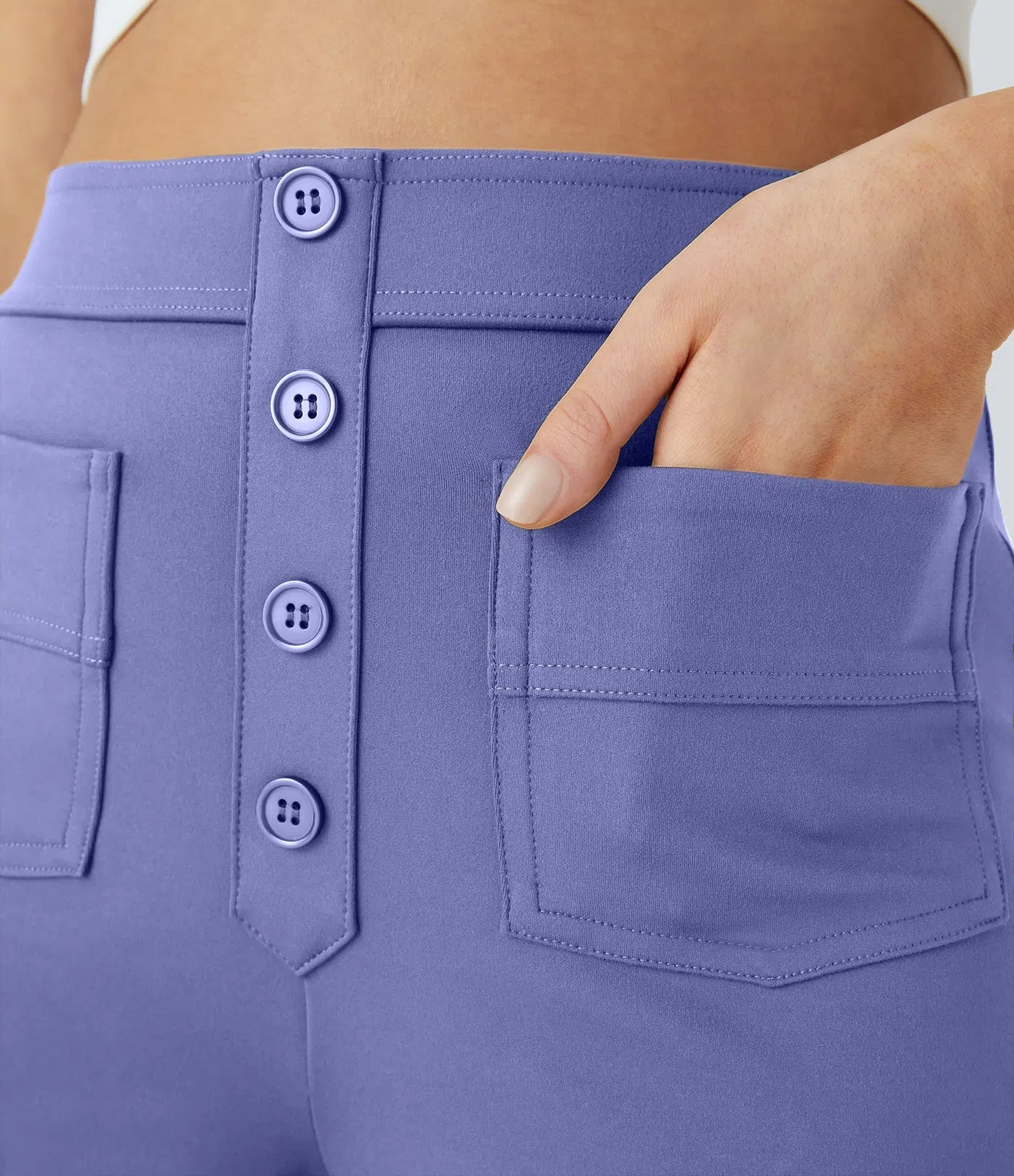 High Waisted Pockets Straight Leg Casual Pants