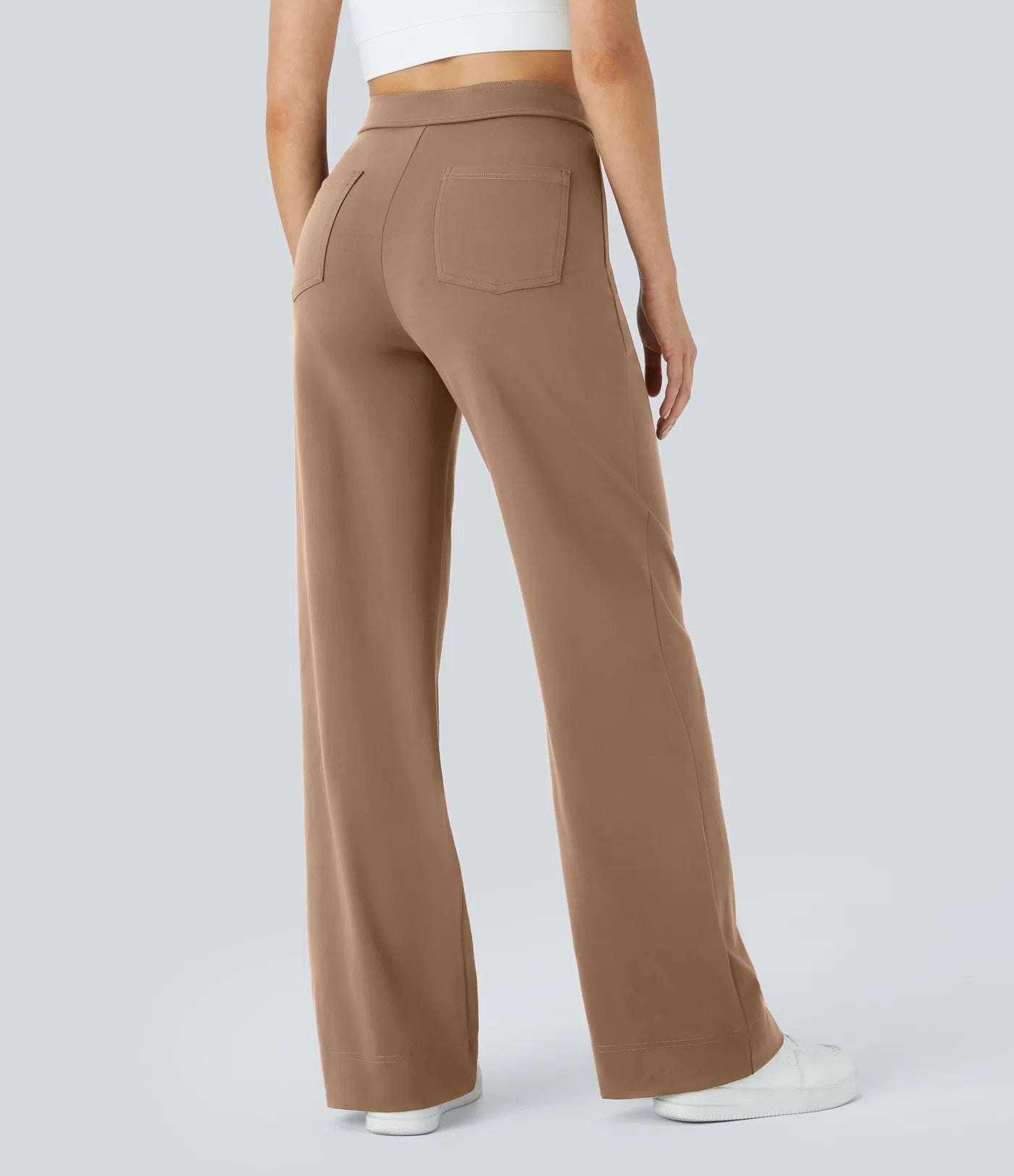 High Waisted Pockets Straight Leg Casual Pants