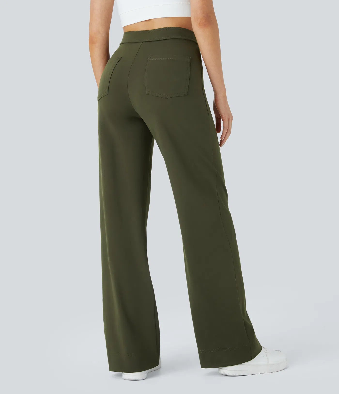 High Waisted Pockets Straight Leg Casual Pants