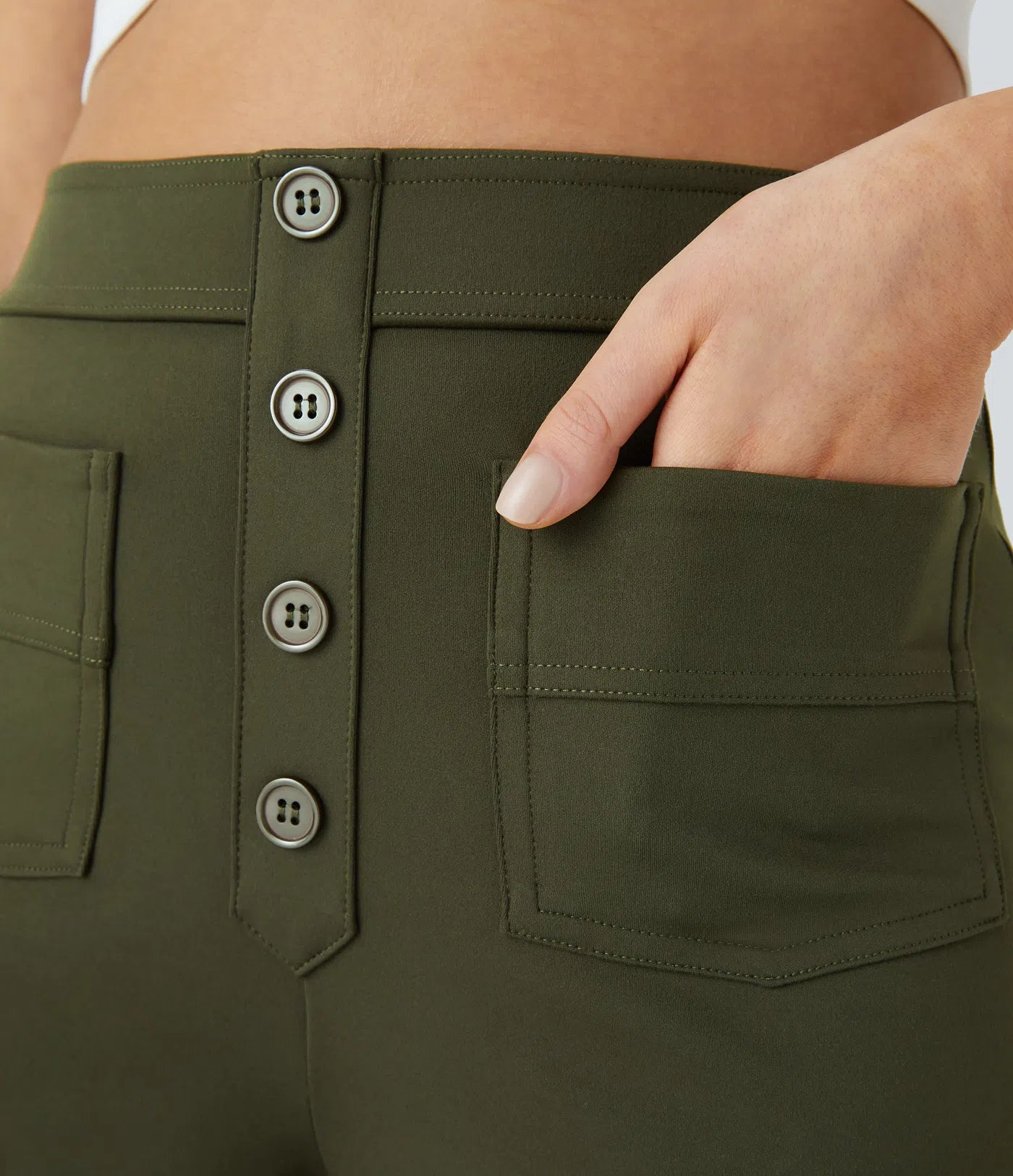 High Waisted Pockets Straight Leg Casual Pants