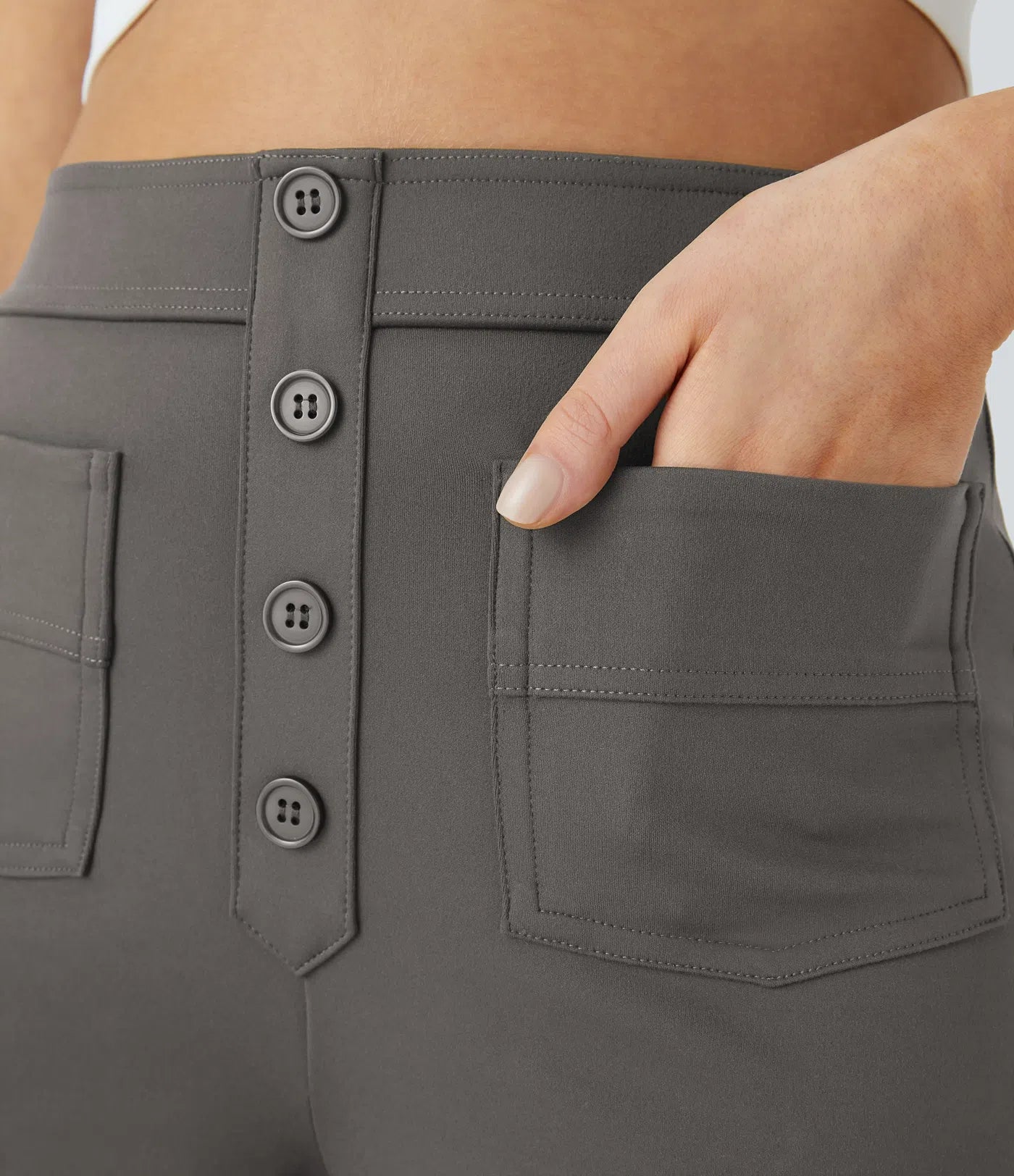 High Waisted Pockets Straight Leg Casual Pants