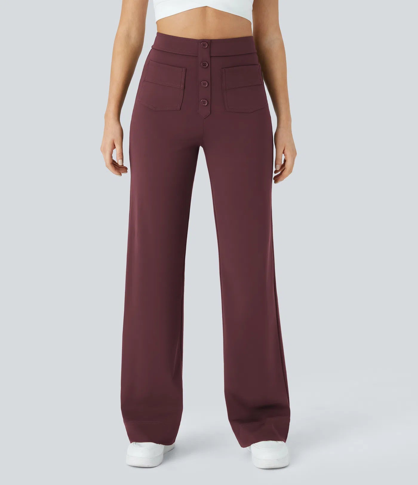 High Waisted Pockets Straight Leg Casual Pants