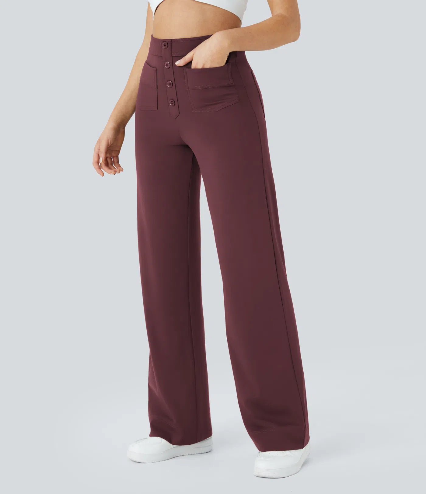 High Waisted Pockets Straight Leg Casual Pants