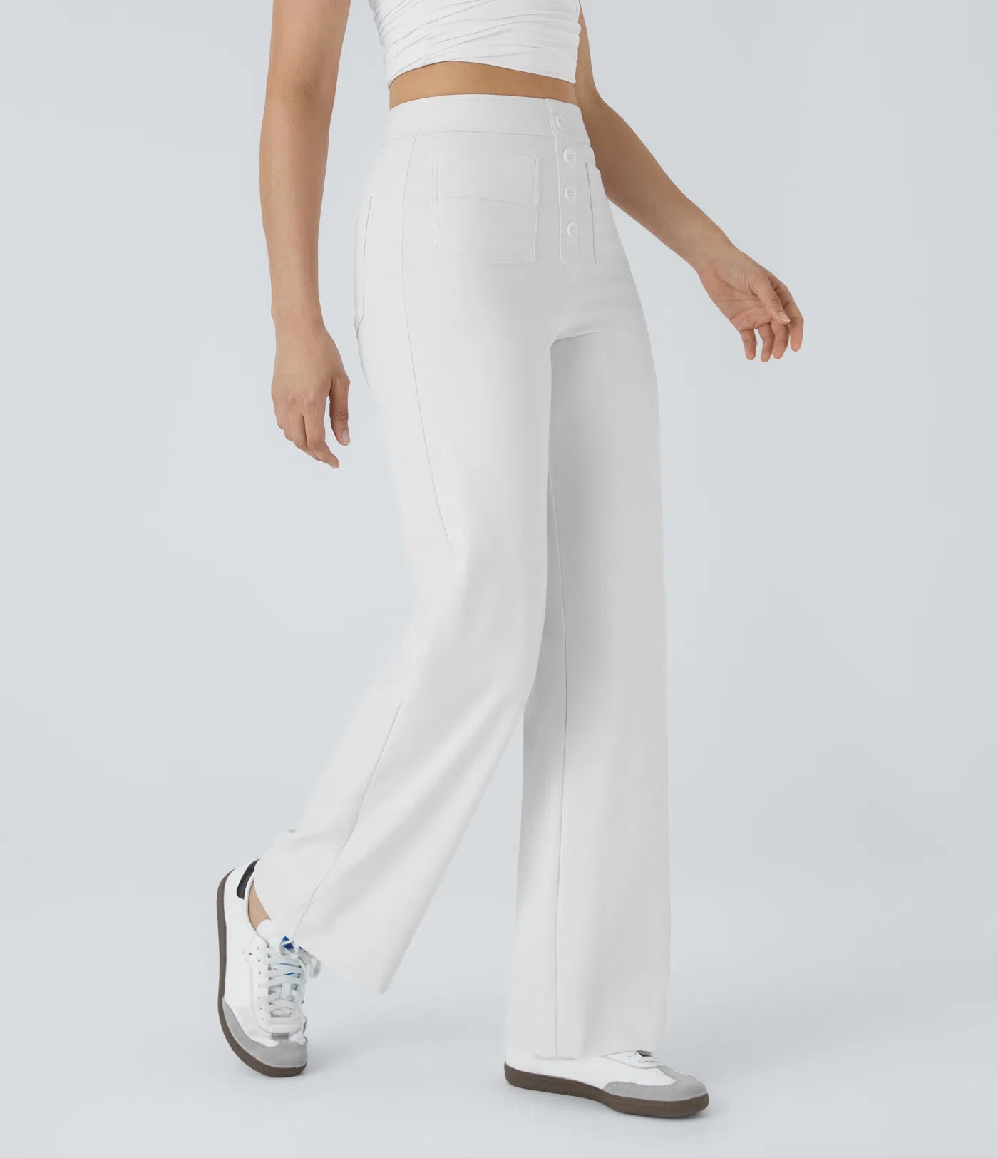 High Waisted Pockets Straight Leg Casual Pants