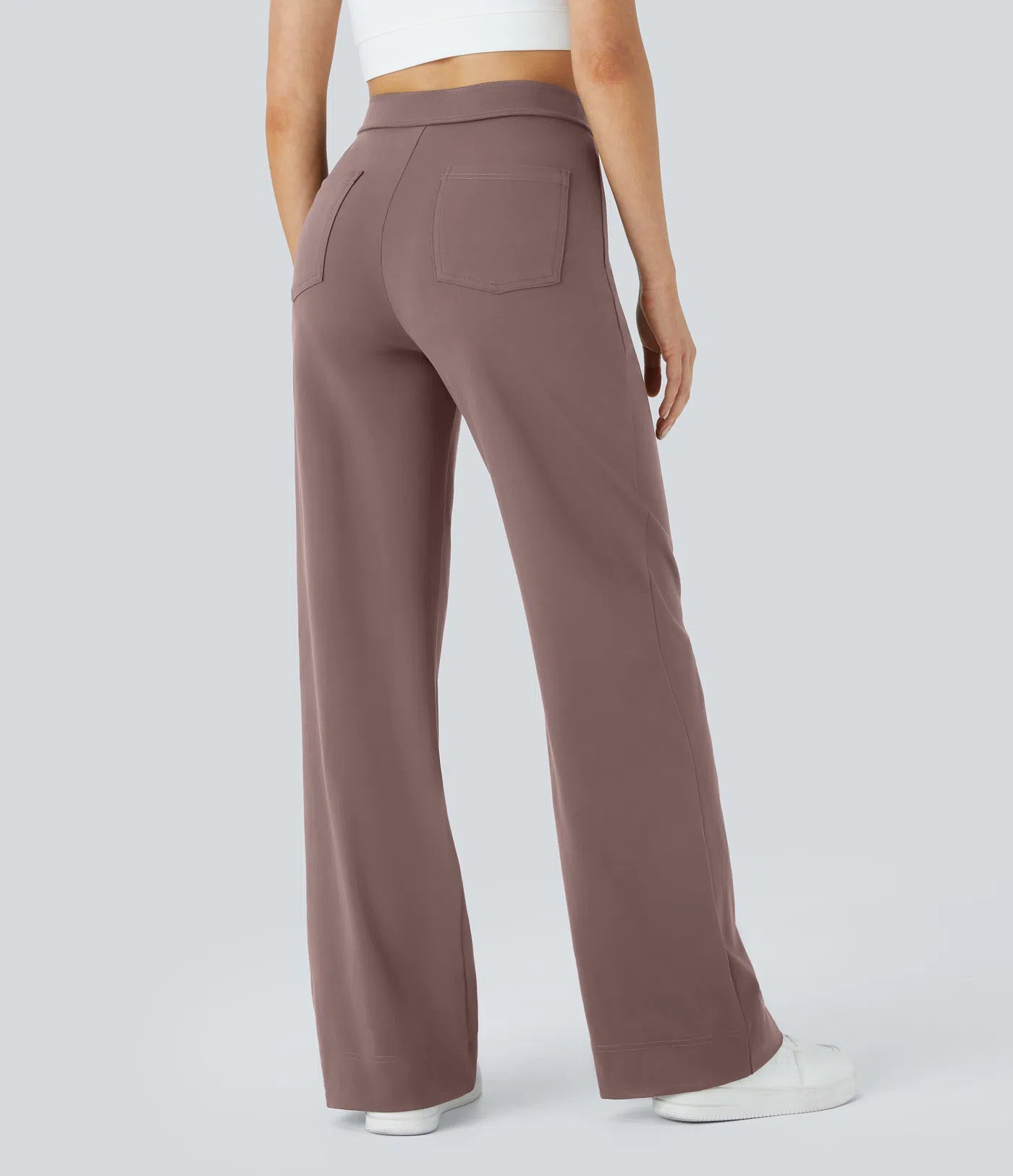 High Waisted Pockets Straight Leg Casual Pants