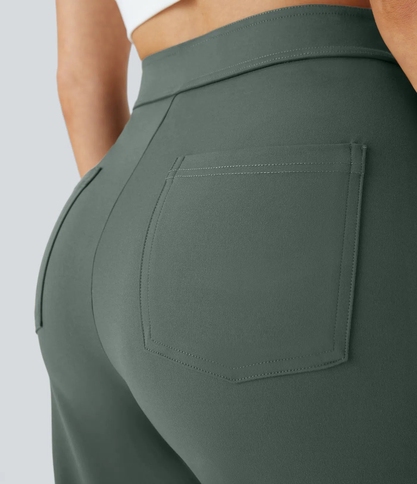 High Waisted Pockets Straight Leg Casual Pants