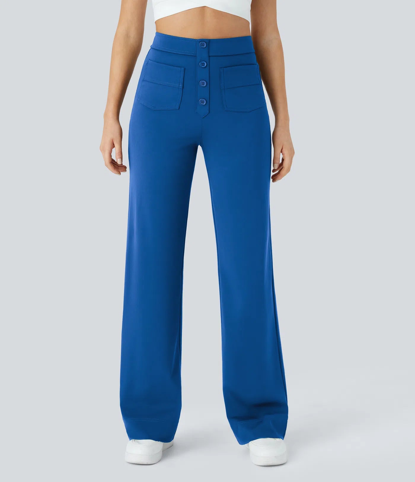 High Waisted Pockets Straight Leg Casual Pants