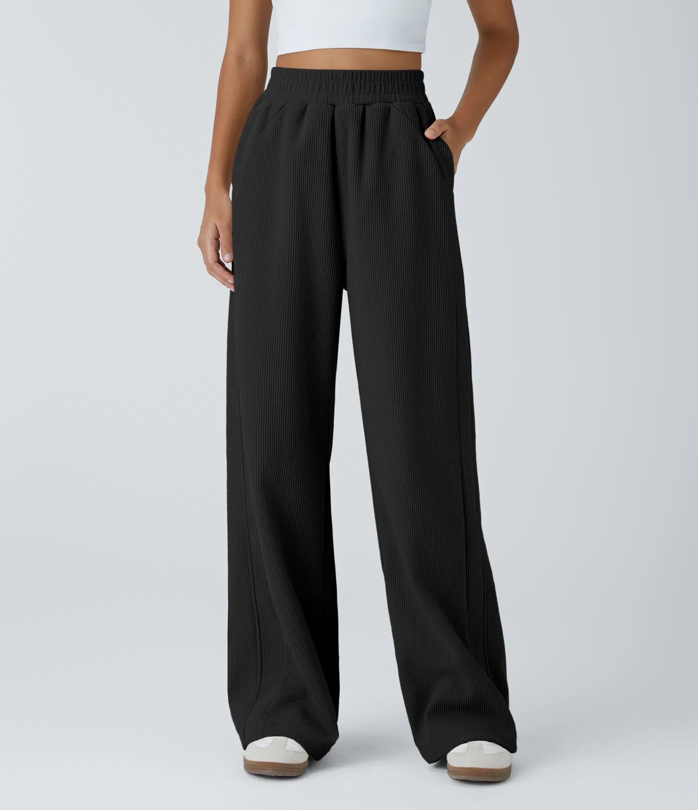High Waisted Straight Leg Mop Corduroy Casual Pants