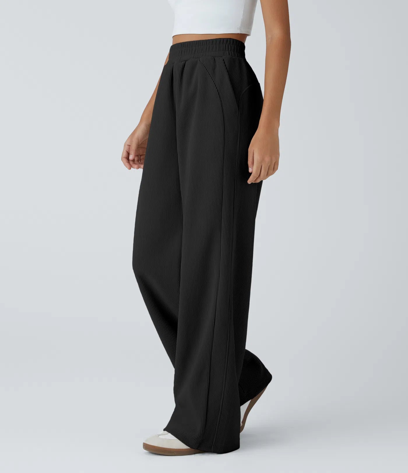 High Waisted Straight Leg Mop Corduroy Casual Pants