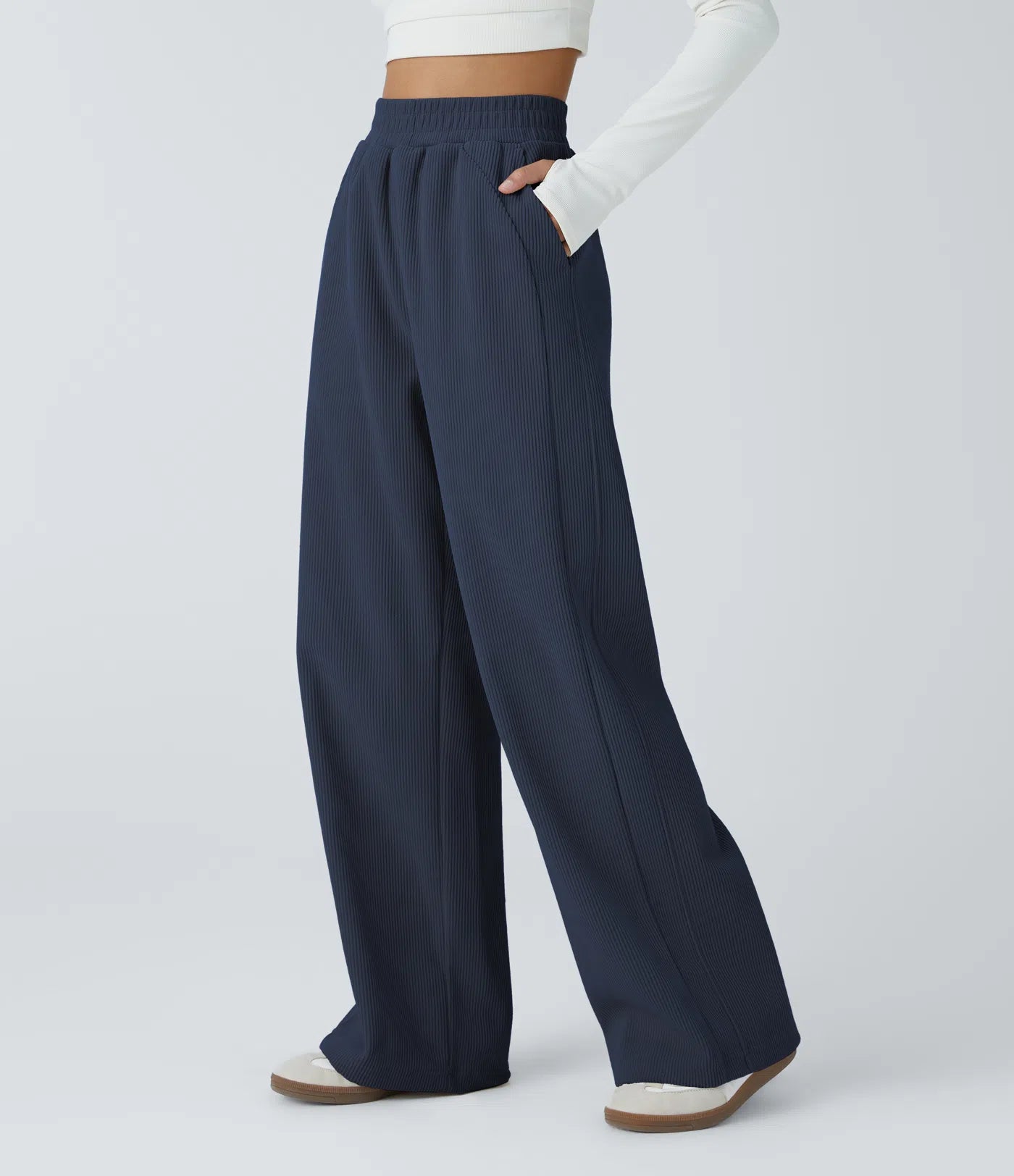 High Waisted Straight Leg Mop Corduroy Casual Pants