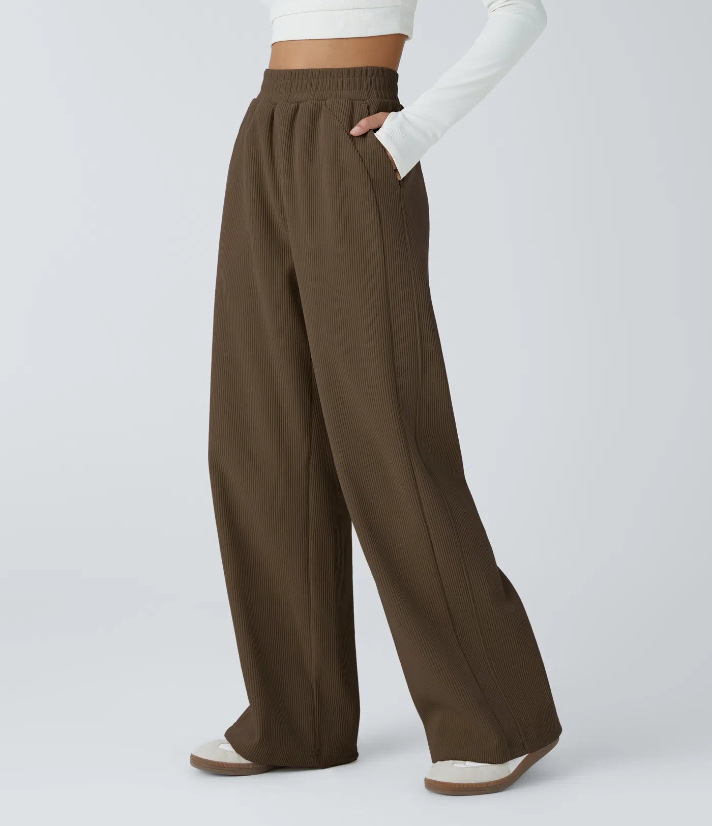 High Waisted Straight Leg Mop Corduroy Casual Pants