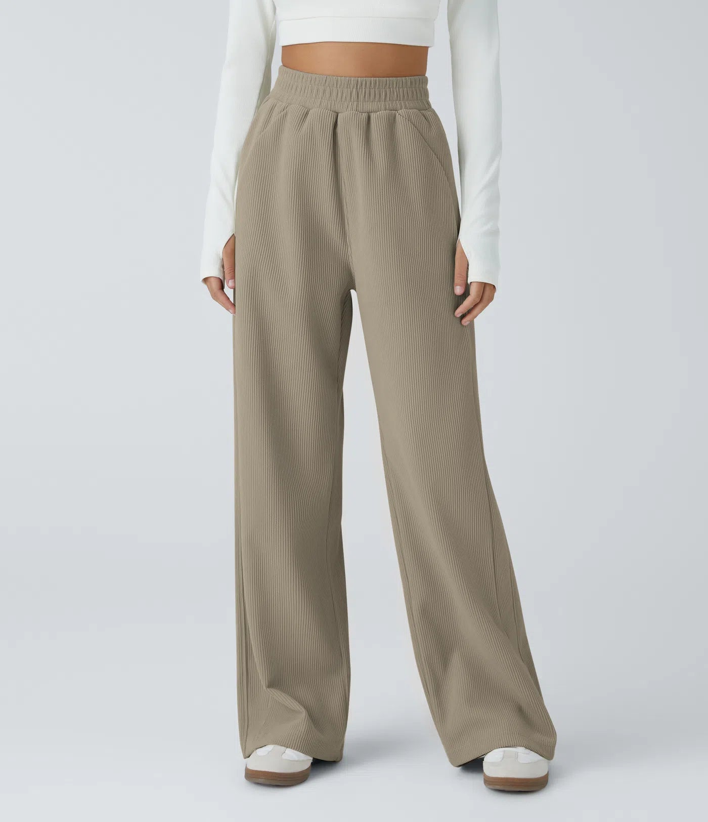 High Waisted Straight Leg Mop Corduroy Casual Pants