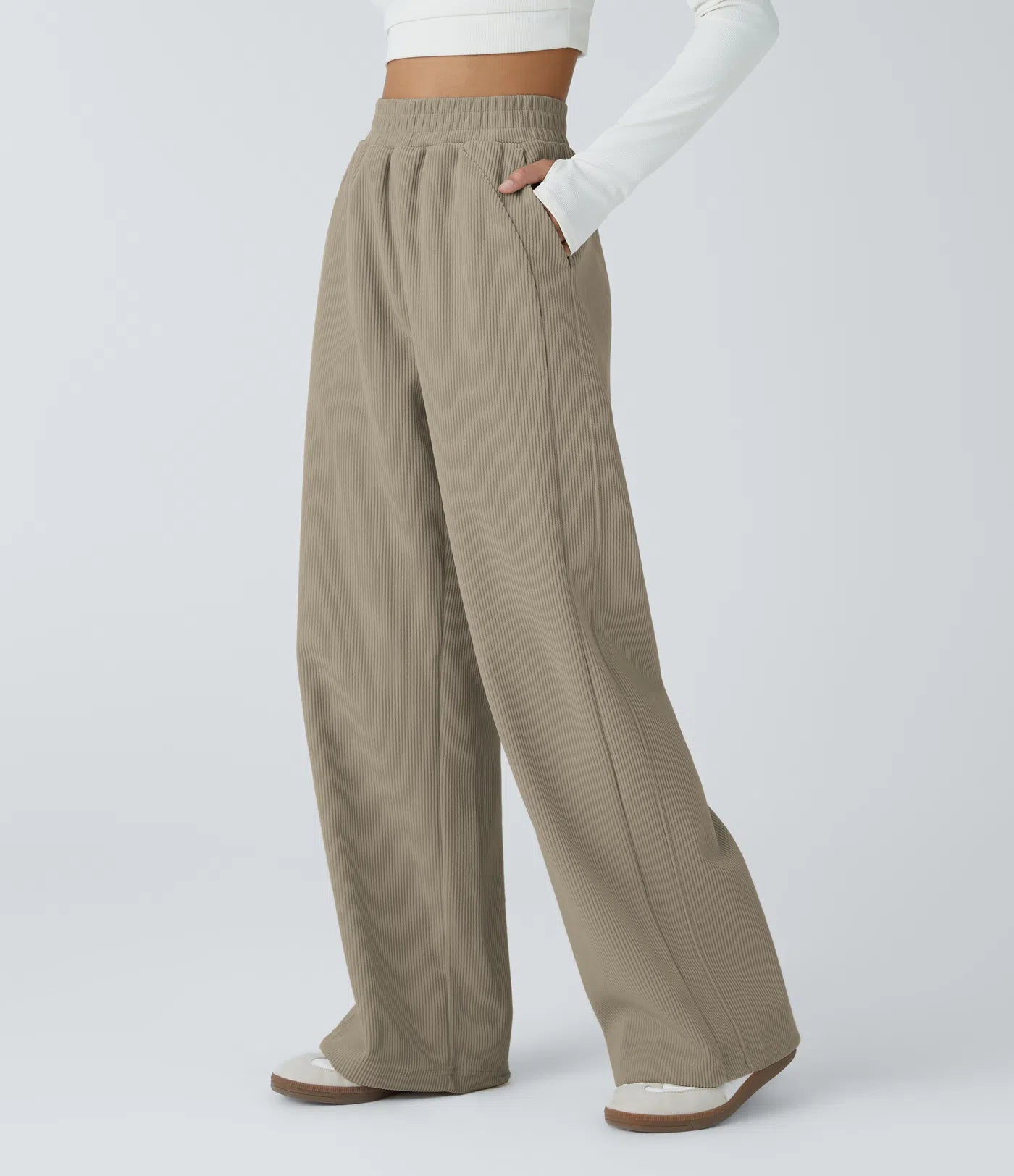 High Waisted Straight Leg Mop Corduroy Casual Pants