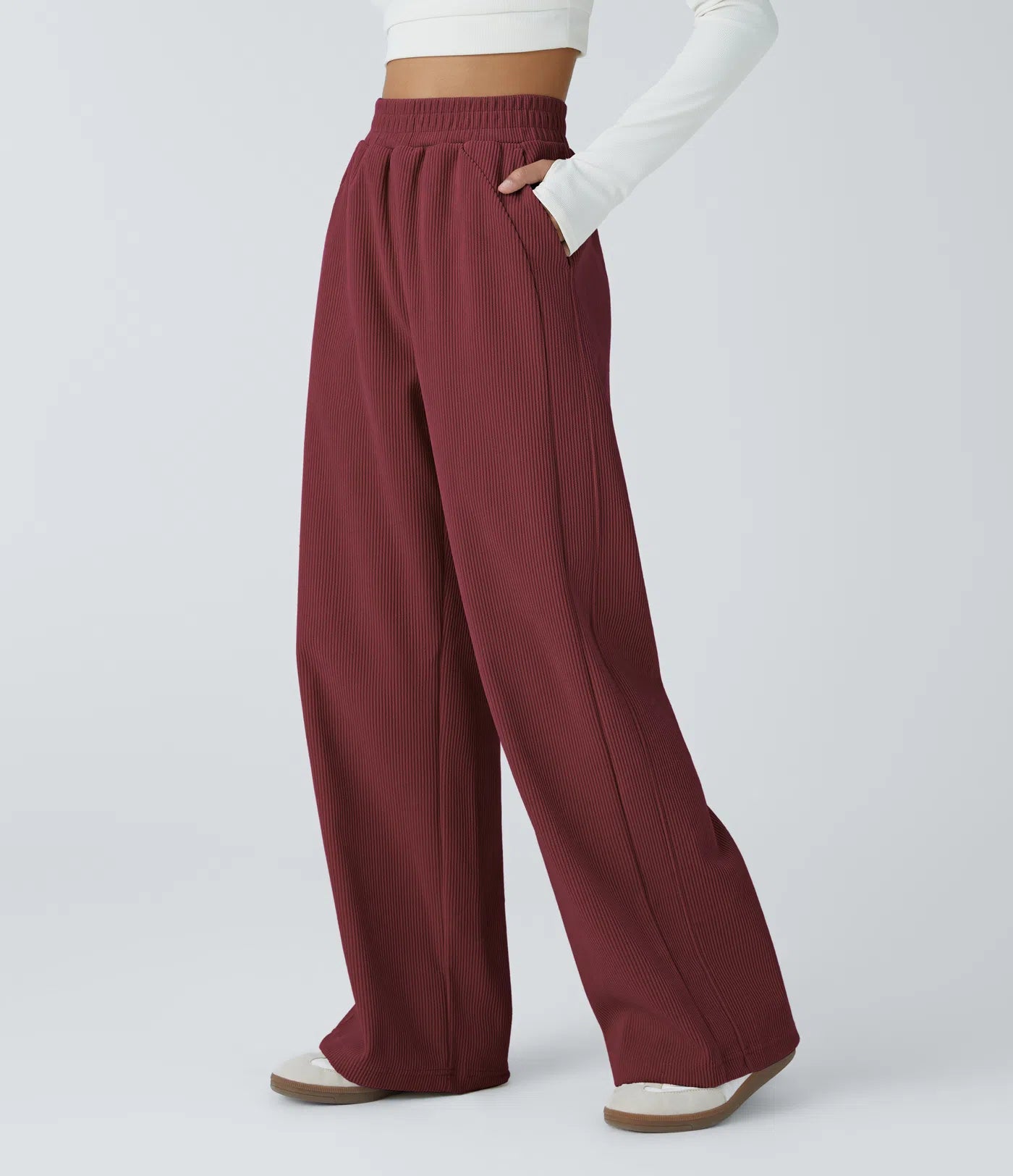 High Waisted Straight Leg Mop Corduroy Casual Pants