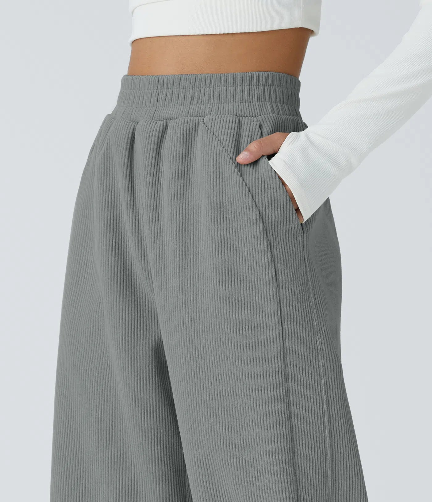 High Waisted Straight Leg Mop Corduroy Casual Pants