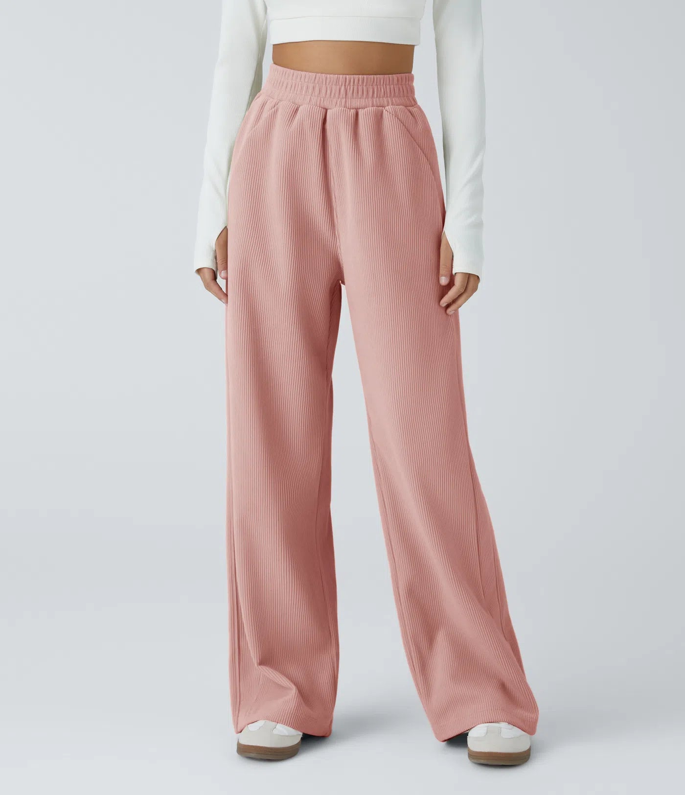 High Waisted Straight Leg Mop Corduroy Casual Pants