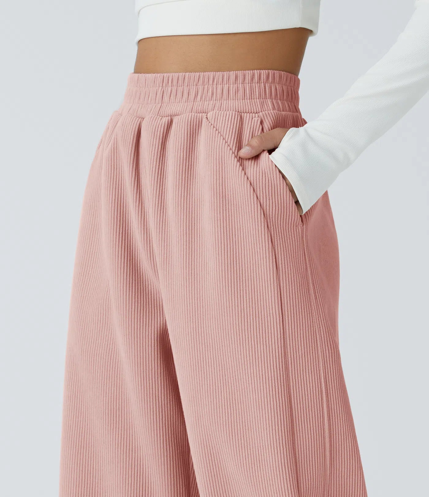 High Waisted Straight Leg Mop Corduroy Casual Pants
