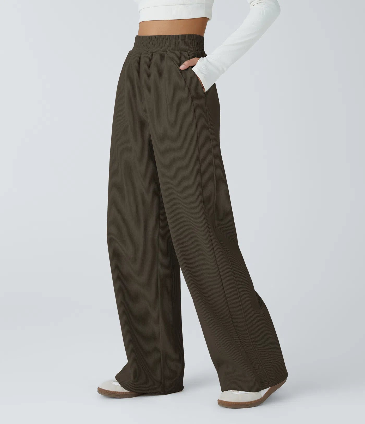 High Waisted Straight Leg Mop Corduroy Casual Pants