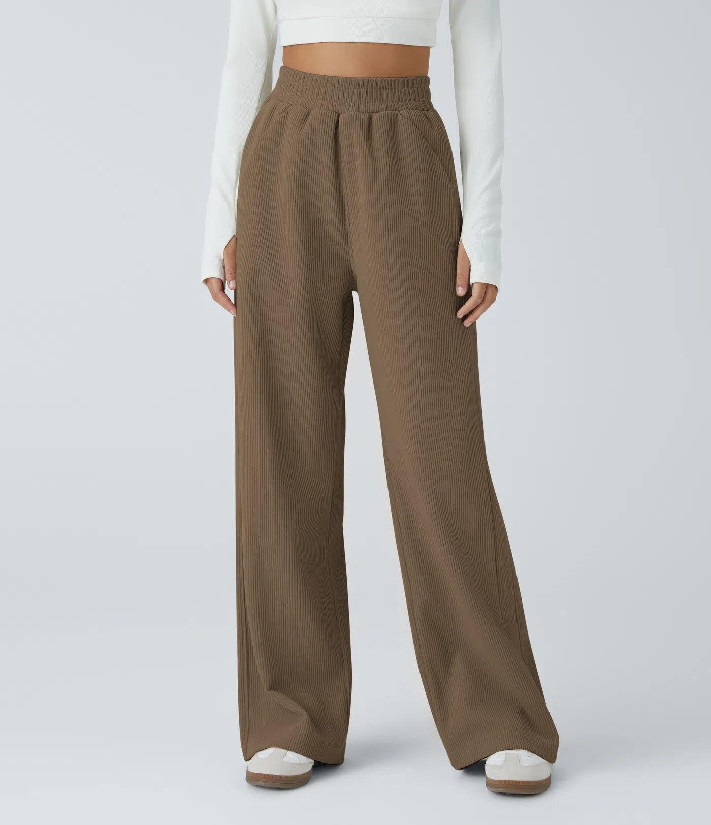 High Waisted Straight Leg Mop Corduroy Casual Pants
