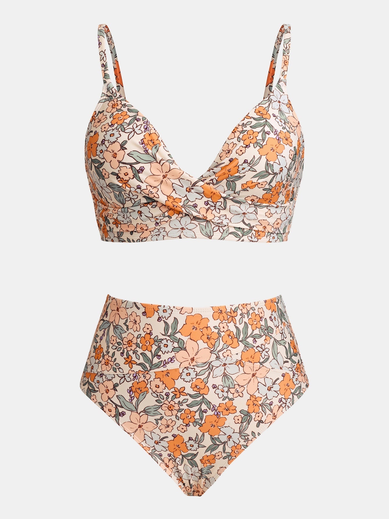 Wrap Top Spliced High Waist Bikini Set