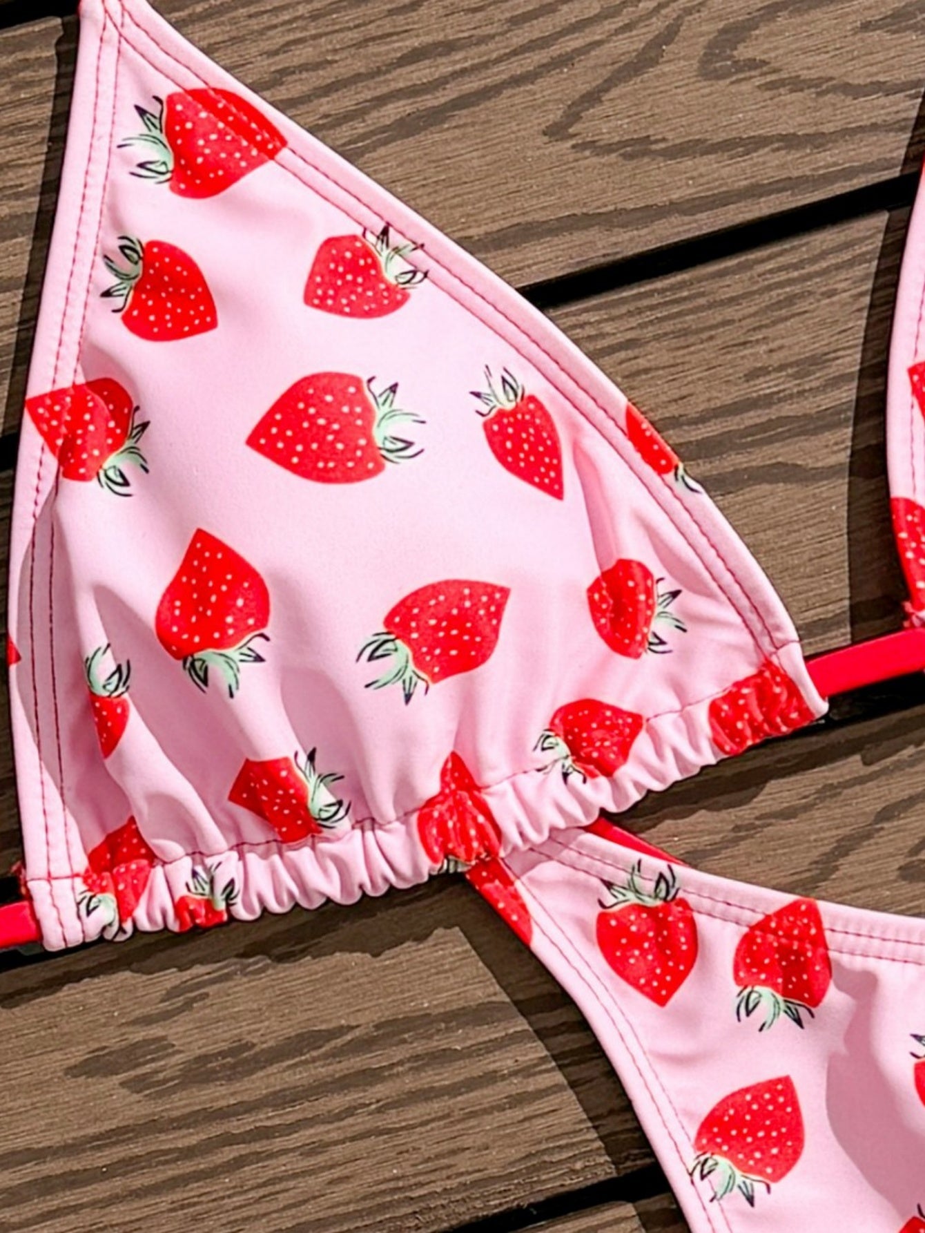 Strawberry Print String Triangle Bikini Set