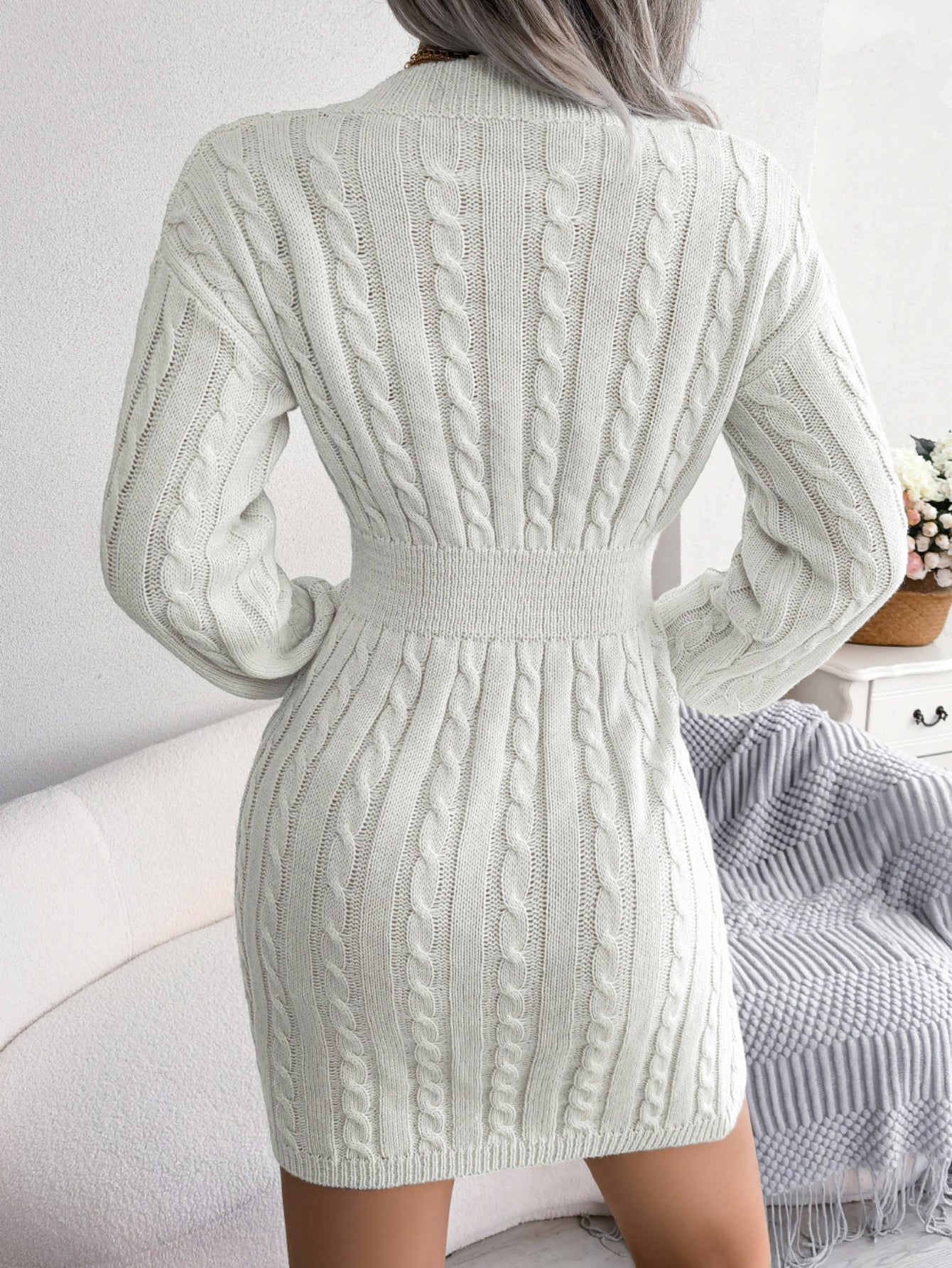 Cable Knit Waist-Cinching Midi Dress