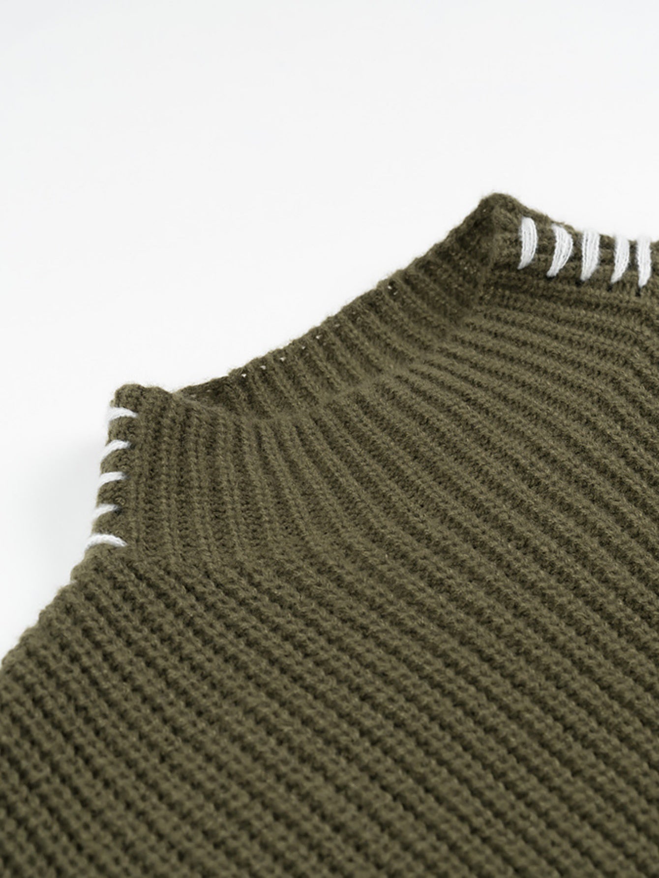 Mock Neck Pullover with Contrast Stitch