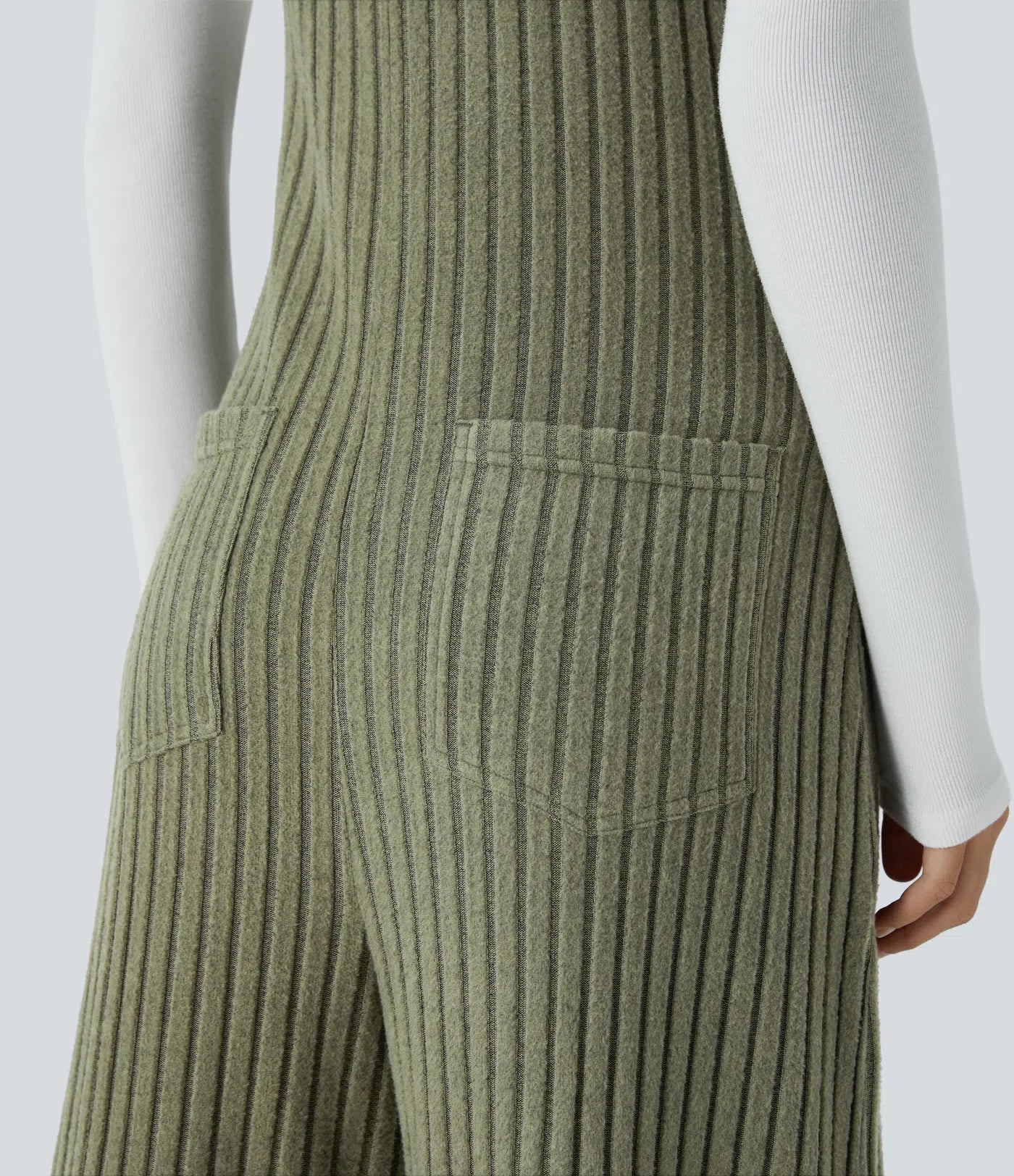 Ribbed Knit Pockets Casual Overalls